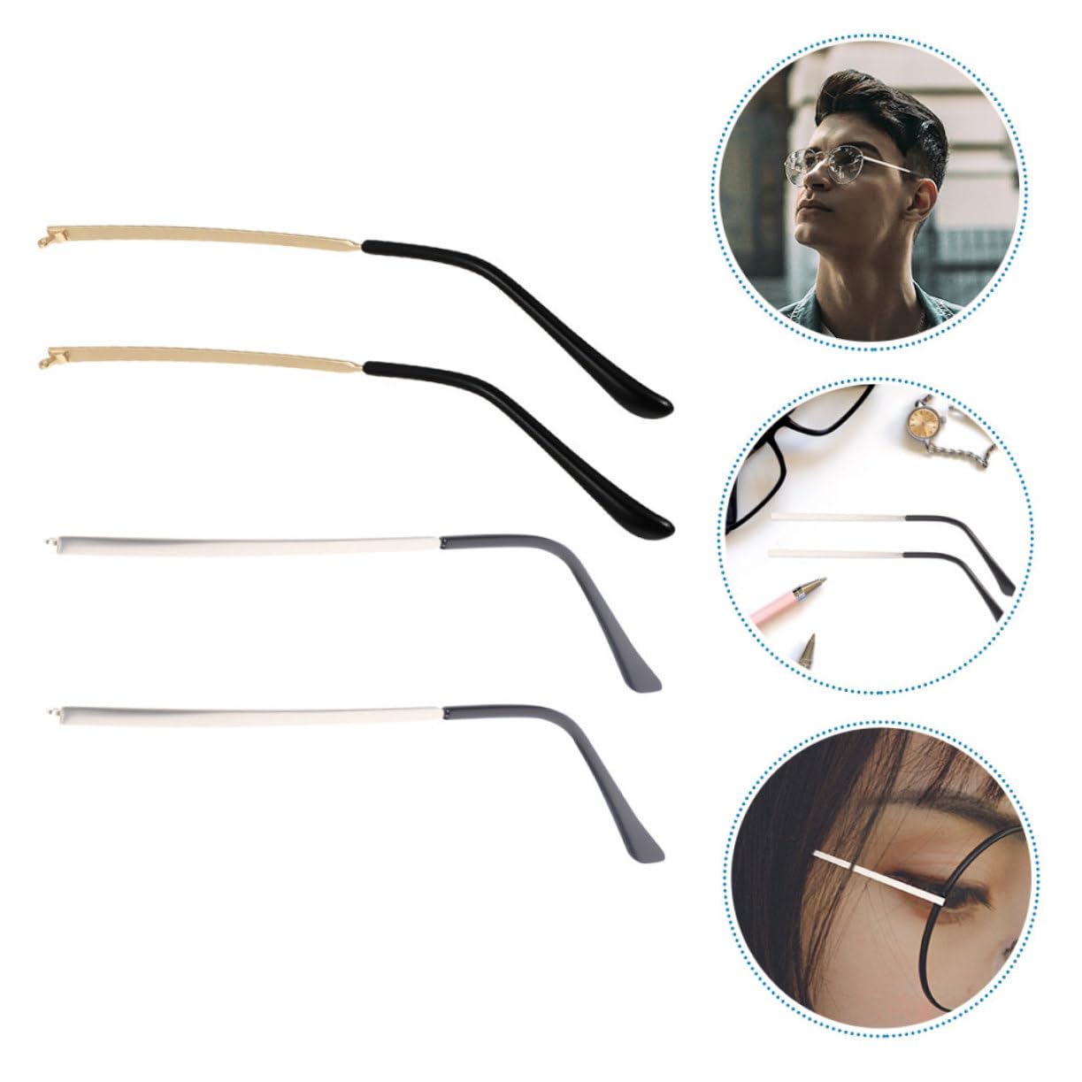 HAPINARY 2 Pairs Metal Glasses Arm Replacement with Screwdriver - Durable Eyeglass Legs for Sunglasses & Eyewear Repair - Perfect for Broken Frames, DIY Fixes, and Spare Parts