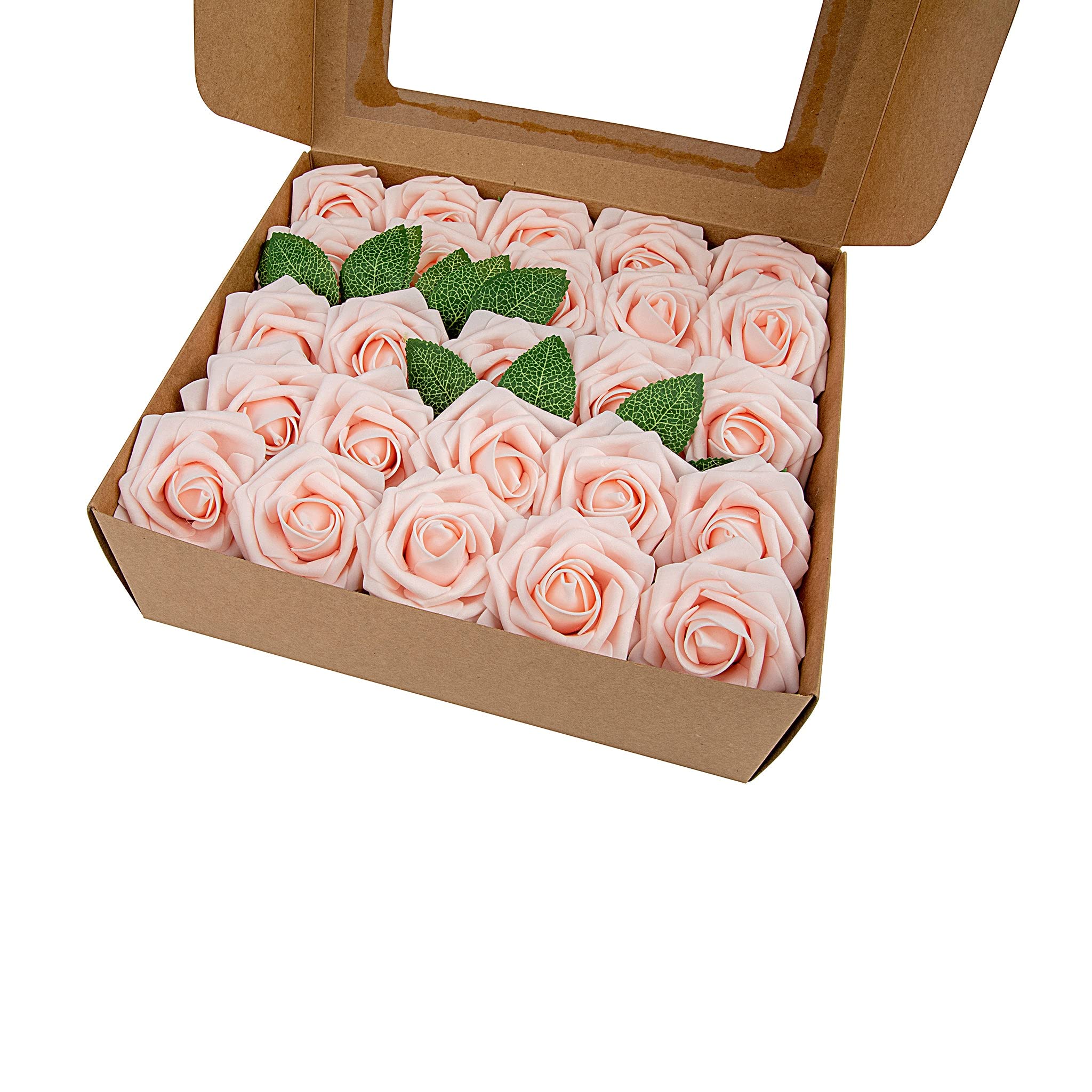 50Pcs Artificial DIY Foam Rose Stems - Blush & Rose Gold Fake Flowers for Wedding Decor, Home Centerpiece, Craft Projects & Party Arrangements