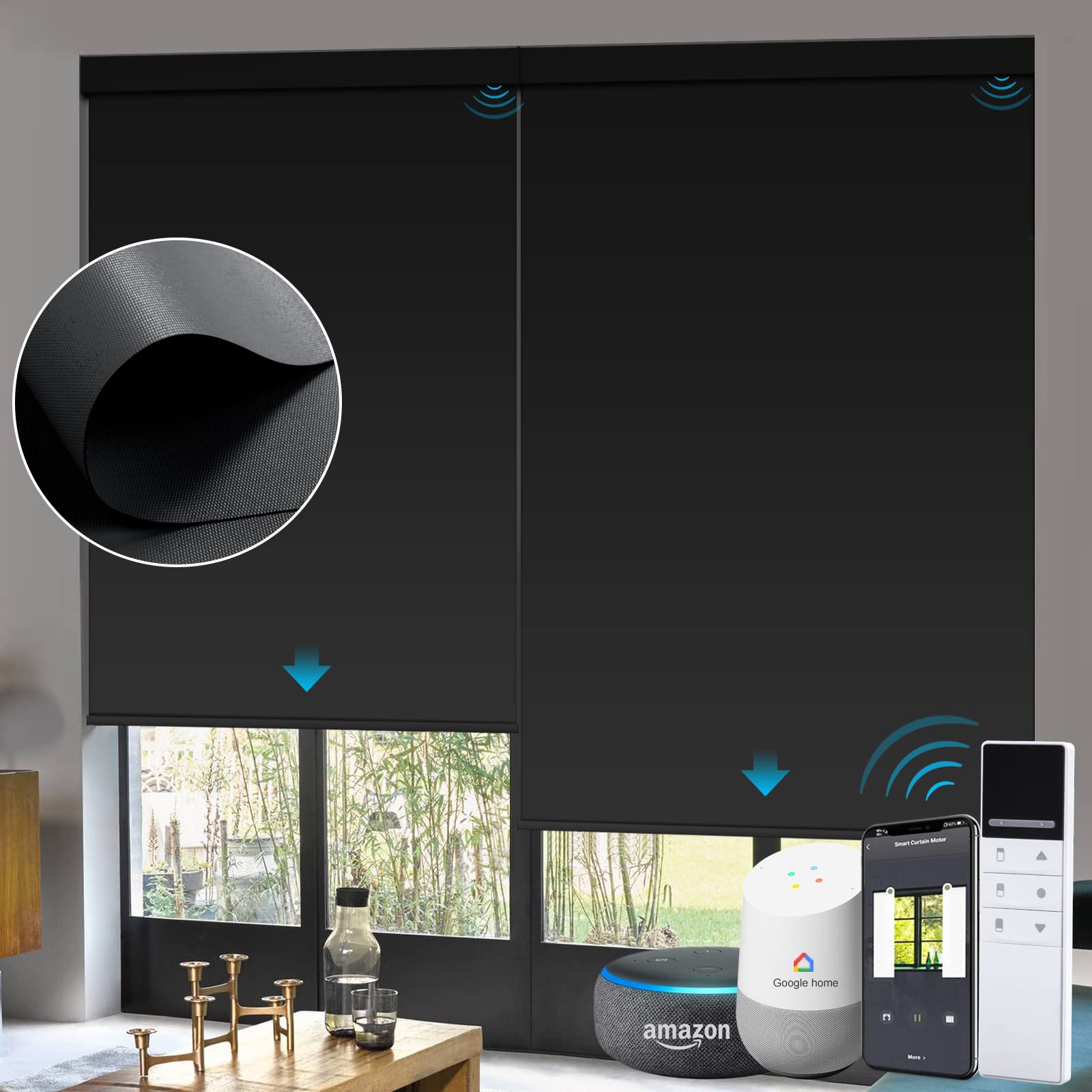 ACMEART Motorized Window Shades - Smart Electric Roller Blinds with Remote Control, Custom Width 21-98 Inches, USB Rechargeable, Blackout Black for Home & Office | Perfect for Bedrooms, Living Rooms & Workspaces