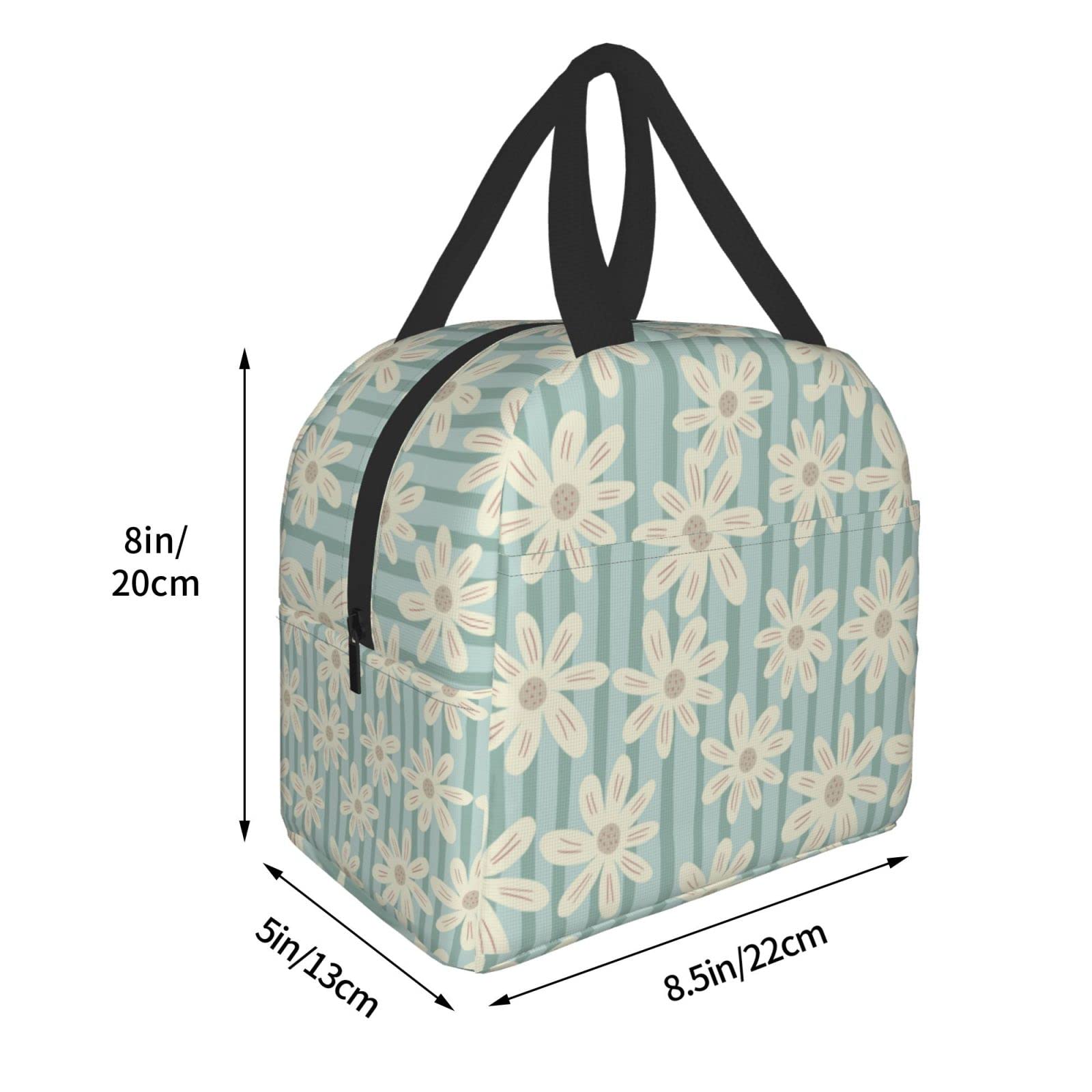Insulated Lunch Box with Daisy Flower Stripe Design - Reusable & Portable Meal Container for Men & Women - Perfect for Work, Travel, Picnic & Outdoor Activities