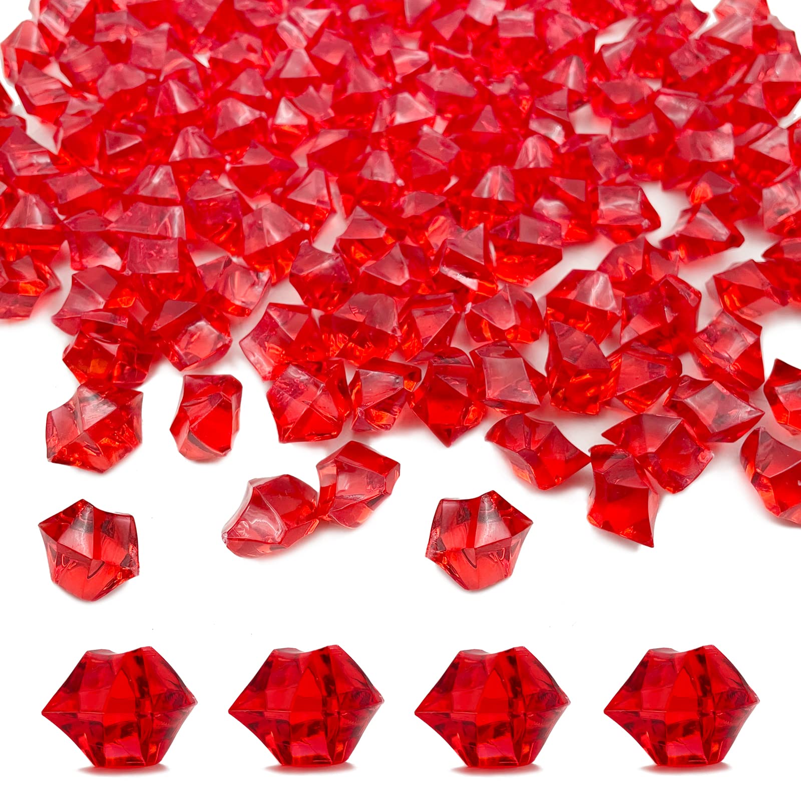150pcs 16x22mm Red Fake Crushed Ice Cubes - Vase Fillers, Acrylic Rocks for Home Decor, Wedding Centerpieces & Table Scatter