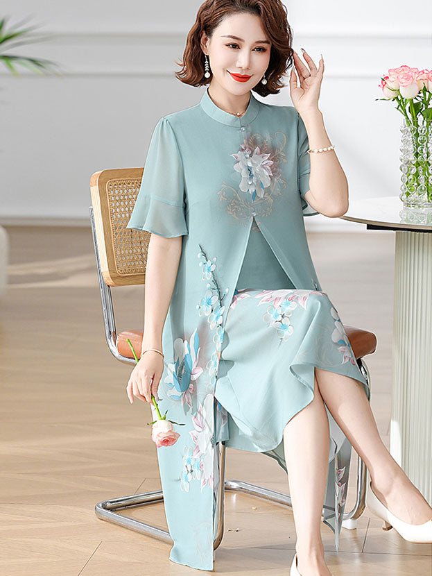 Elegant Floral Print A-Line Qipao Cheongsam Dress for Women - Vintage Chinese Style Mother's Day Gift & Special Occasion Outfit