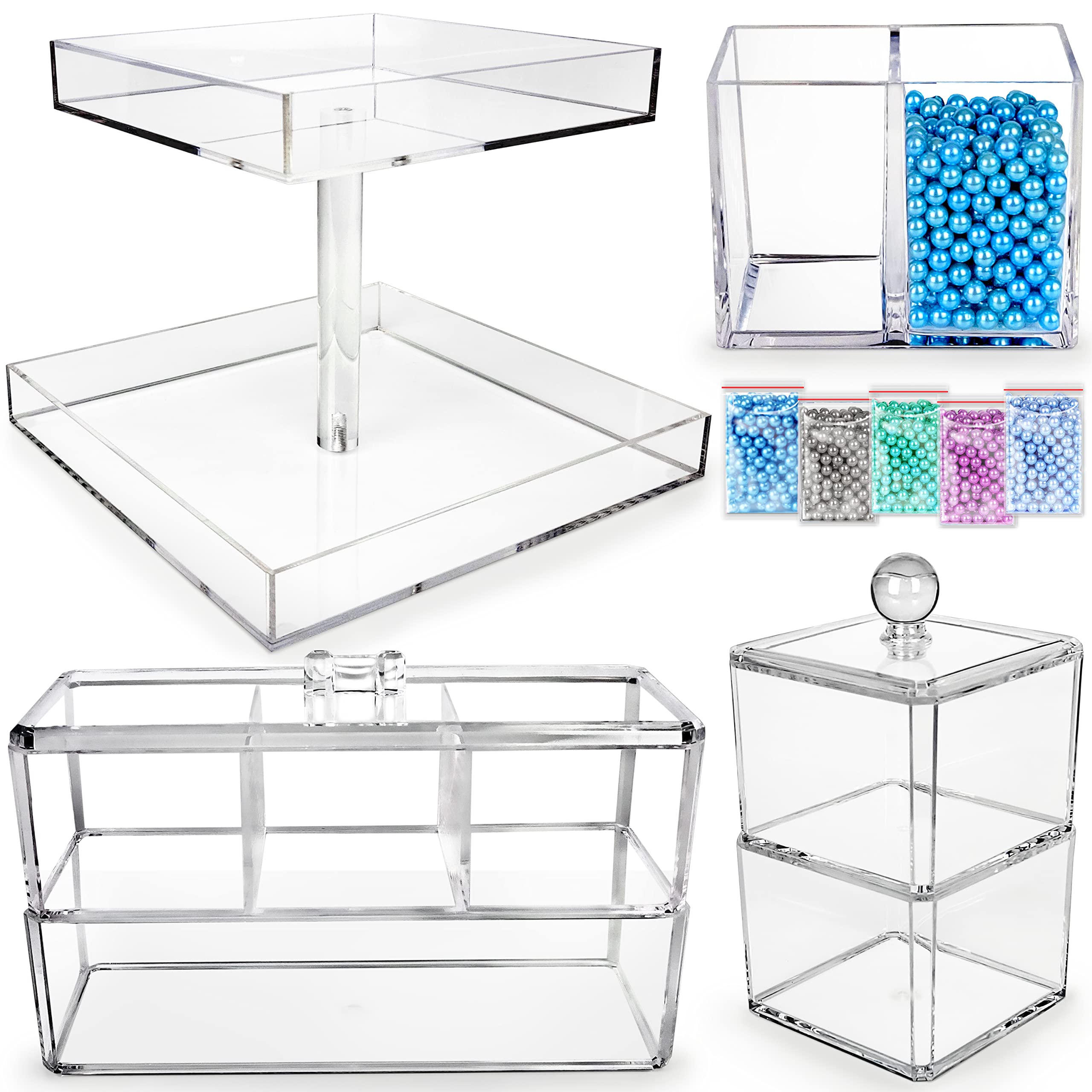 Premium Acrylic Bathroom Organizer Set - 5 Color Options | Modern Clear Shower Shelf for Makeup, Toiletries & Essentials | Space-Saving Bathroom Storage Solution for Countertop, Vanity & Spa-Like Organization