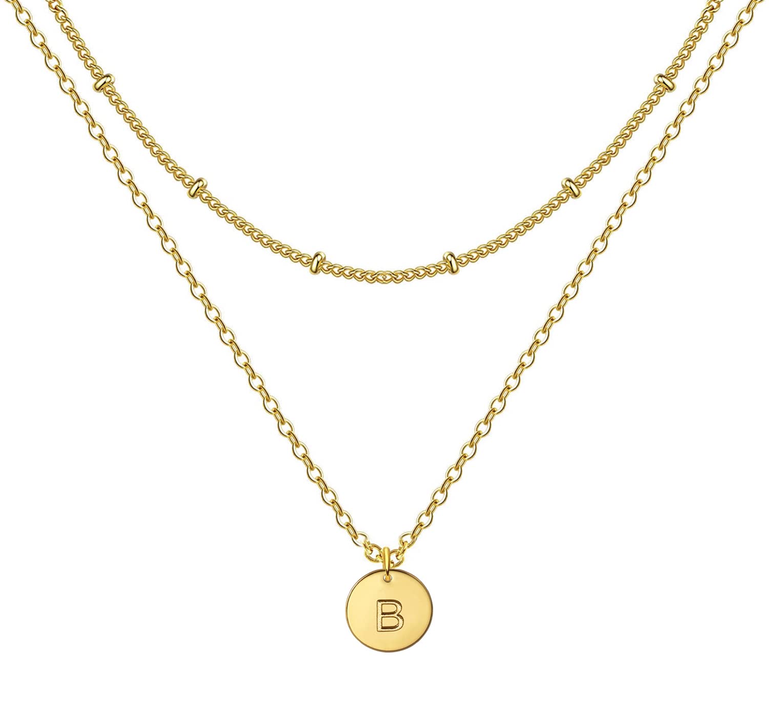 18K Gold Plated Layered Choker Necklace for Women - Dainty Beaded Chain with Delicate Initial Coin Pendant - Personalized Name Necklace Gift for Girls | Perfect for Date Night, Birthday & Everyday Jewelry