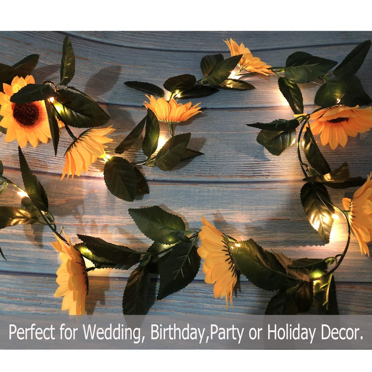 30 LED Artificial Sunflower Garland String Lights - 7.2ft Silk Sunflower Vines with Battery Powered Fairy Lights for Wedding, Valentine's Day, Garden Party - Perfect for Home Decor, Bedroom, Patio, and Outdoor Events