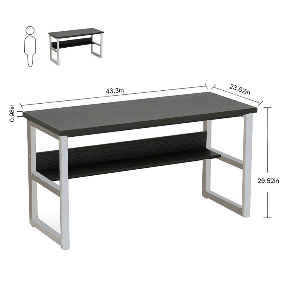 43 Inch Wooden Computer Desk with Bookshelf & Storage Shelves - Modern Office Writing Desk, Laptop Study Table Workstation with Metal Frame - Home Office Furniture for Small Spaces (Black) | Perfect for Remote Work, Gaming & Study Rooms
