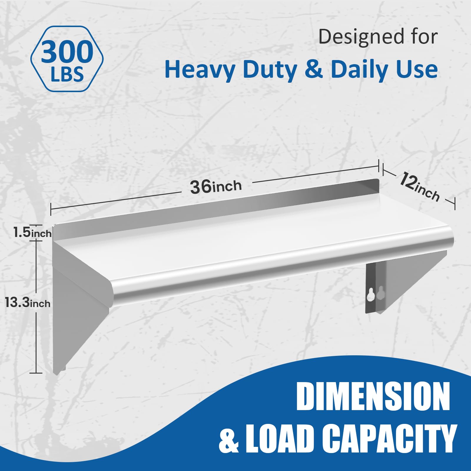 Commercial Stainless Steel Shelves 12x36 Inch - Heavy Duty Wall Mounted Metal Shelving (2 Pack, 300 lb Capacity) for Restaurant Kitchen, Pantry & Garage Storage