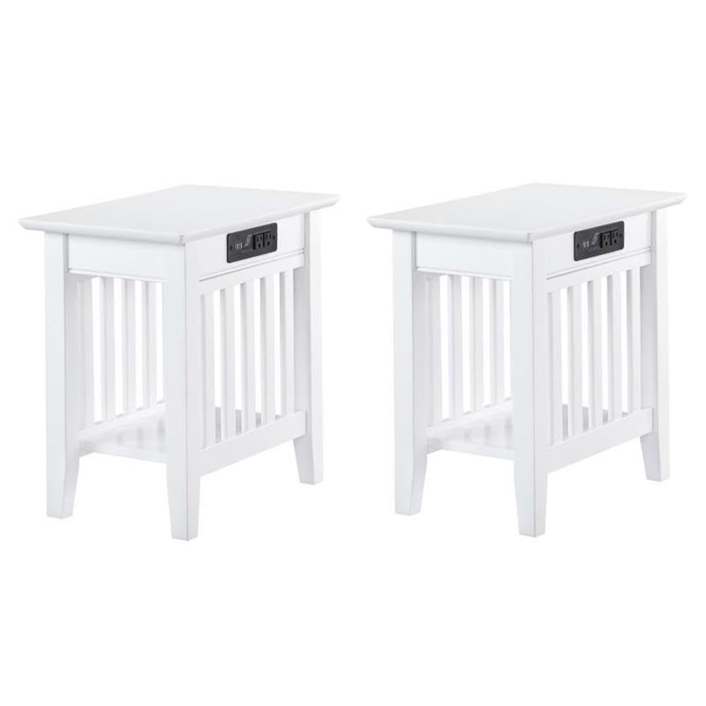 Home Square 2-Piece Mission Style Charger Chair & Side Table Set in White - Perfect for Living Room, Bedroom, or Office Decor