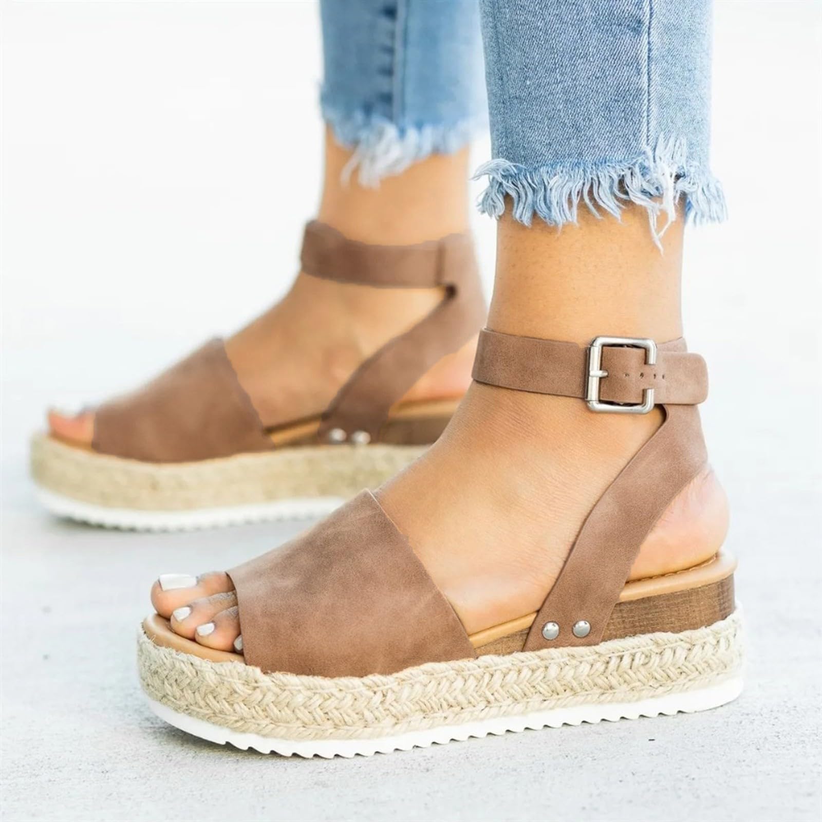 Women's Casual Buckle Strap Roman Wedge Sandals - Comfortable Open Toe Platform Beach Sandals for Summer Walking, Vacation & Outdoor Activities