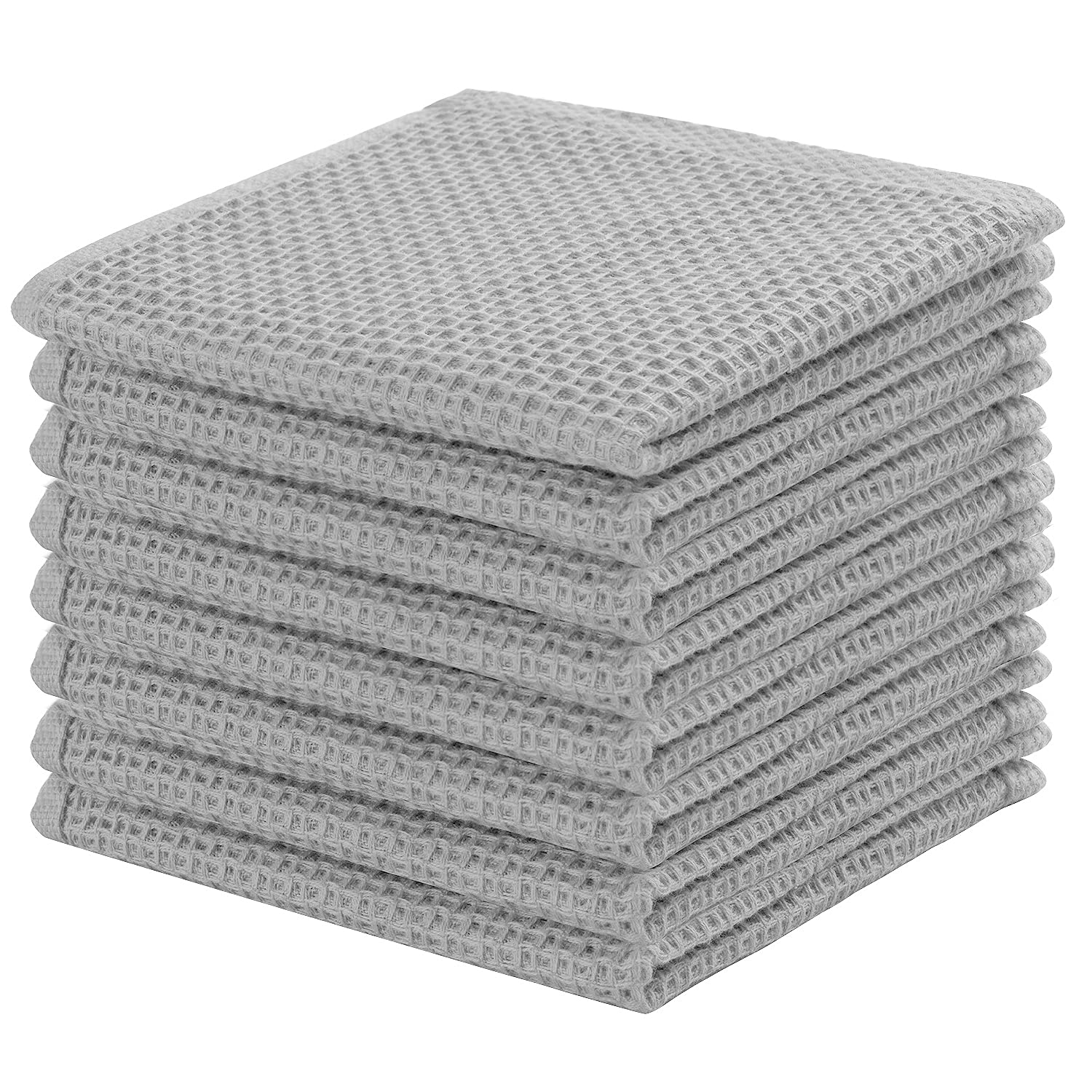Joybest 8-Pack Cotton Waffle Weave Dish Cloths - Ultra Soft & Absorbent Kitchen Towels (12x12 Inches, Light Gray) for Washing Dishes, Cleaning Countertops & Drying Hands