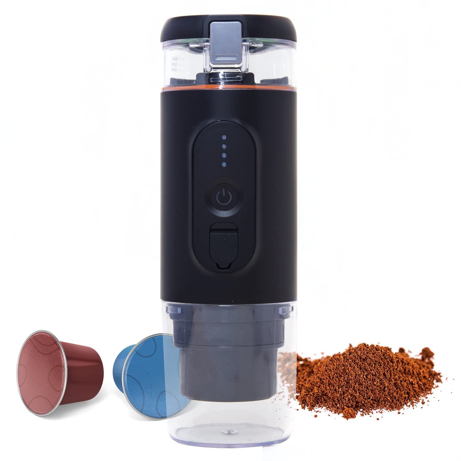 Evoinn Portable Espresso Coffee Maker - 2-in-1 Travel Coffee Machine for Capsule & Ground Coffee | Compact for Camping, Hiking, Office & Car Use (Black)