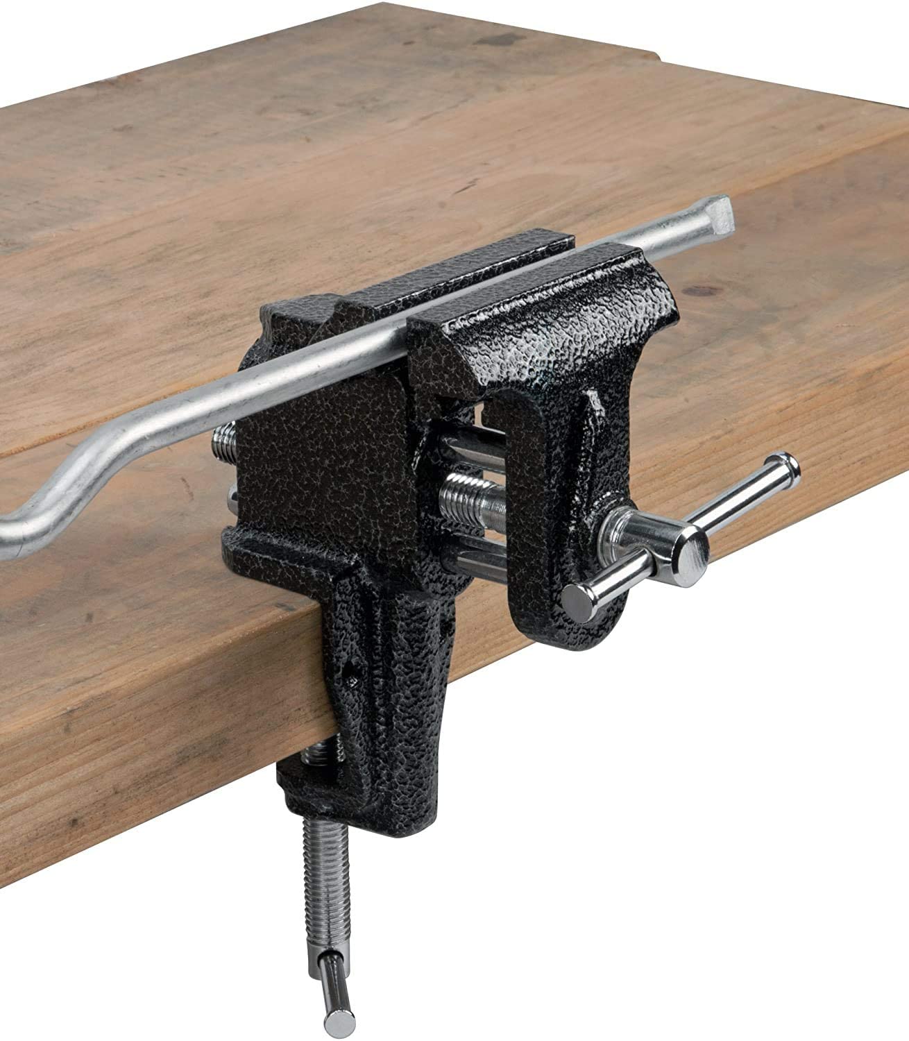 Heavy Duty 3 Inch Clamp-On Metal Bench Vise - Fits Tables Up to 1.8