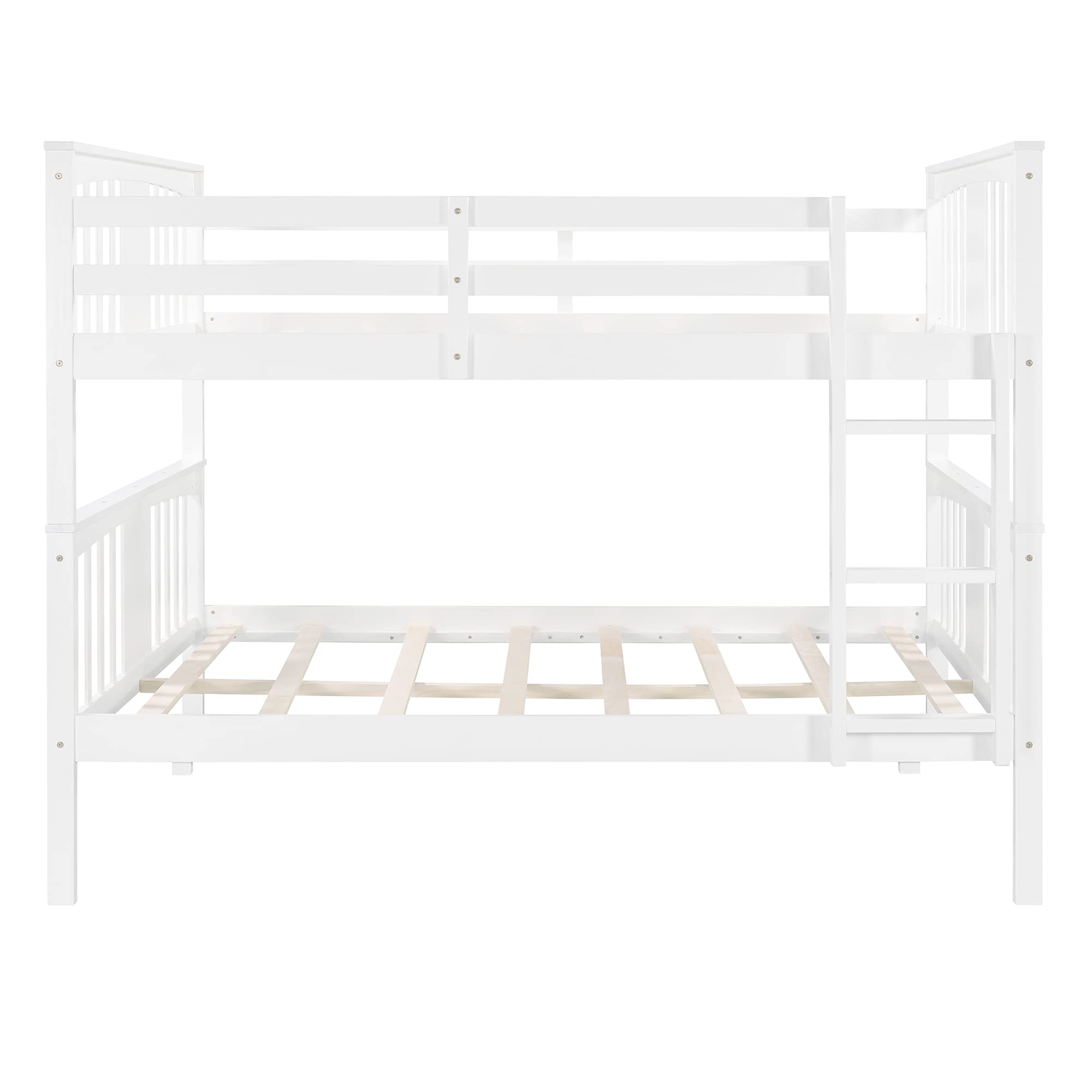 Full Over Full Wooden Bunk Bed Frame for Adults & Kids - Convertible Separable Twin Bunk Beds for Boys & Girls (White) - Perfect for Small Bedrooms, Dorms & Guest Rooms