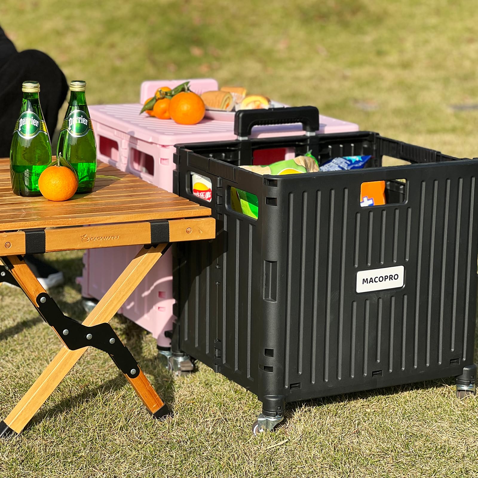 Foldable Utility Cart with Lid & Basket - 4 Rotating Wheels Portable Hand Truck for Grocery Shopping, Office Supplies, Luggage Transport & Classroom Use | Heavy Duty Collapsible Rolling Crate (Black) - Perfect for Teachers, Warehouse, Home & Garden Organization