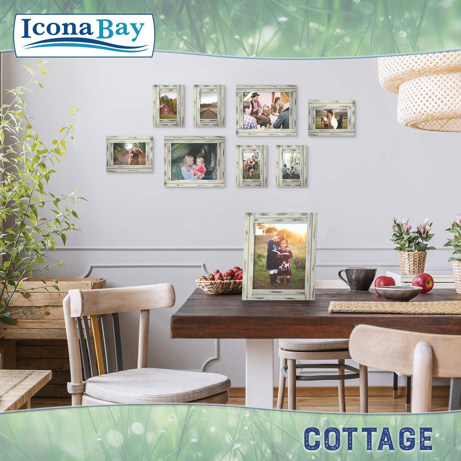 Icona Bay 8x10 Picture Frames (20x25 cm) - Set of 3 Rustic Wood Frames in Creamery White, Natural Real Wood Photo Frames for Wall or Tabletop Display - Perfect for Home Decor, Wedding Photos, and Office Art
