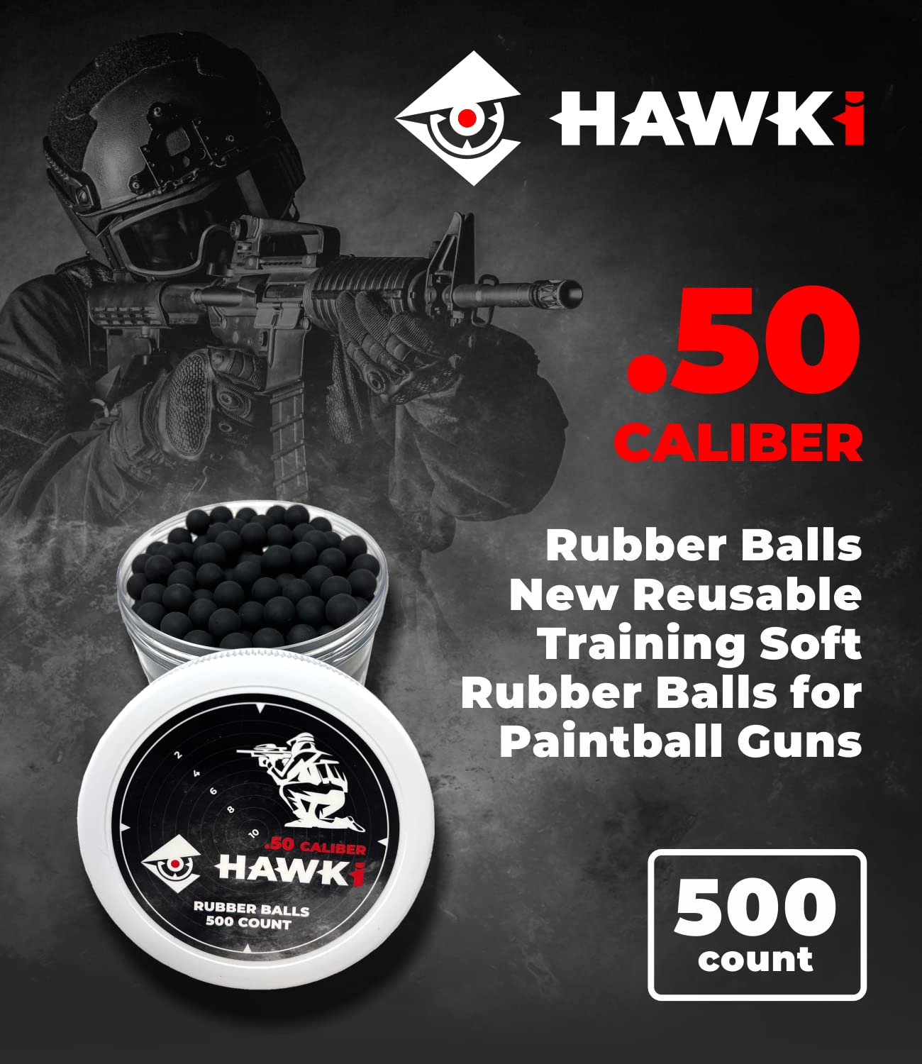 Hawki .50 & .43 Caliber Reusable Soft Rubber Training Balls - Less Lethal Ammo for Paintball Guns | Perfect for Target Practice, Force-on-Force Drills & Tactical Training Exercises
