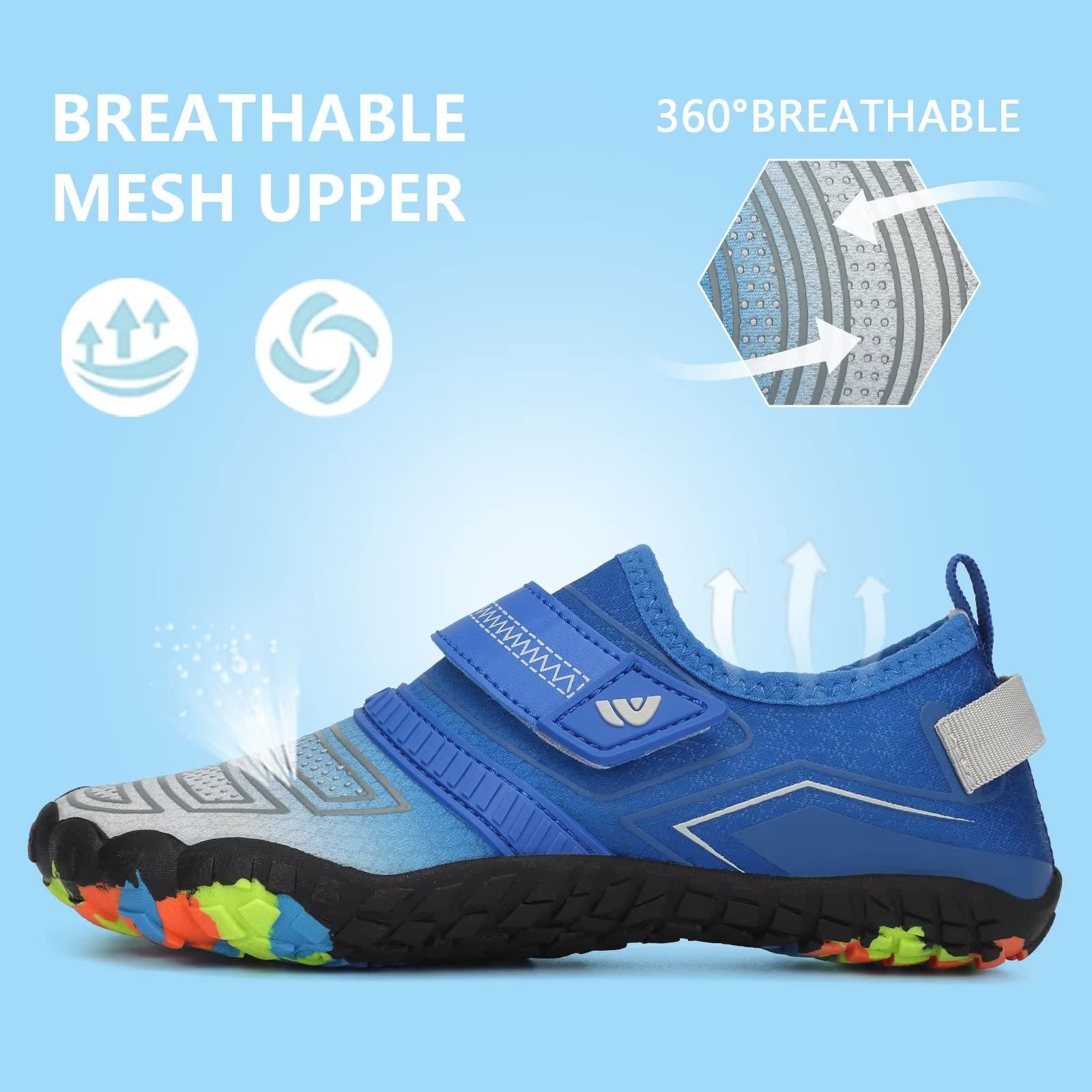 Boys & Girls Water Shoes - Lightweight Comfortable Sole for Easy Walking | Athletic Slip-On Aqua Socks with 5 Toe Design (Toddler/Little Kid/Big Kid) | Perfect for Beach, Pool, Surfing & Water Sports
