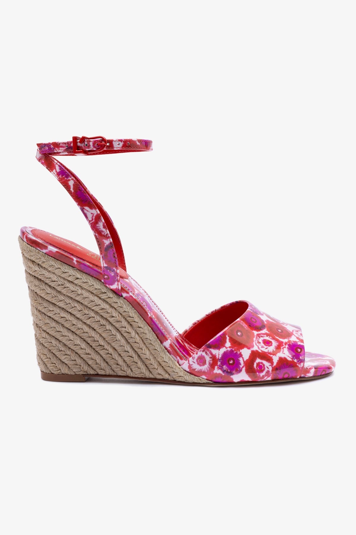 Larroudé x Jonathan Cohen Yves Wedge Sandals - Red Abstract Printed Patent Leather Heels for Women | Perfect for Parties, Weddings & Date Nights
