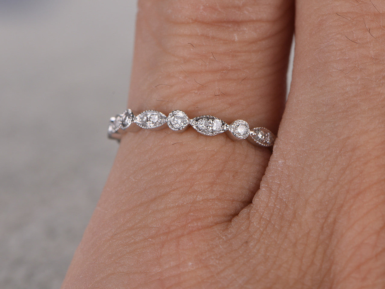 14K White Gold Round Diamond Wedding Ring - Solid Full Eternity Bezel Infinity Stacking Matching Band for Women | Perfect for Engagement, Anniversary, Valentine's Day & Everyday Elegance