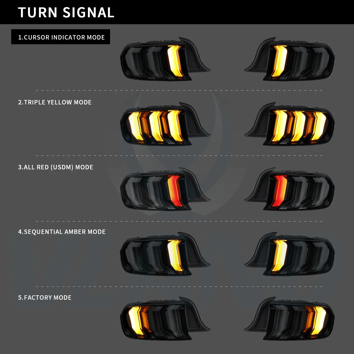 2015-2023 Ford Mustang 6th Gen (S550) LED Tail Lights Assembly with 5 Modes Sequential Turn Signal - Upgrade for Enhanced Visibility & Style | Perfect for Night Driving & Car Shows