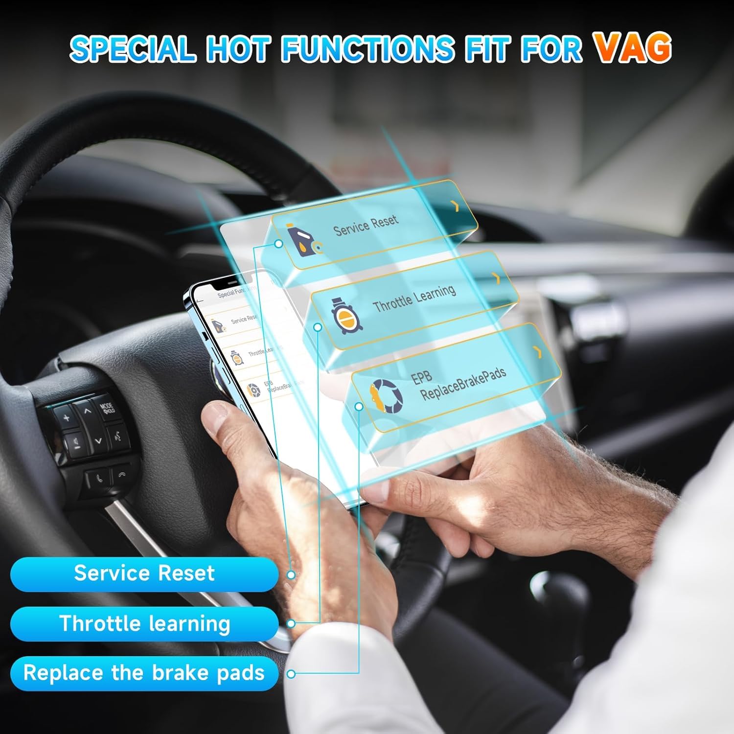 ANCEL BD500 Bluetooth OBD2 Scanner for VW Audi Seat Skoda - Full System Diagnostic Scan Tool with Battery Check & EPB Reset - Compatible with iPhone, iPad, Android - Perfect for DIY Car Repairs & Professional Mechanics