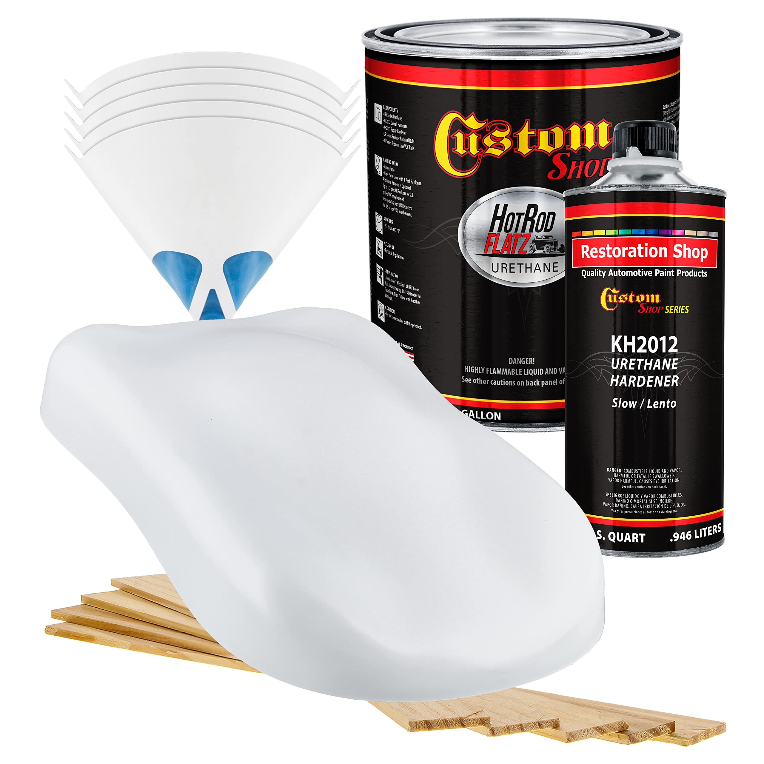 Professional Alpine White Hot Rod Flatz Flat Matte Satin Urethane Auto Paint Kit - 1 Gallon Complete Car & Truck Coating (4:1 Mix Ratio) - Perfect for Custom Shop Projects, Automotive Restoration & Hot Rod Finishes
