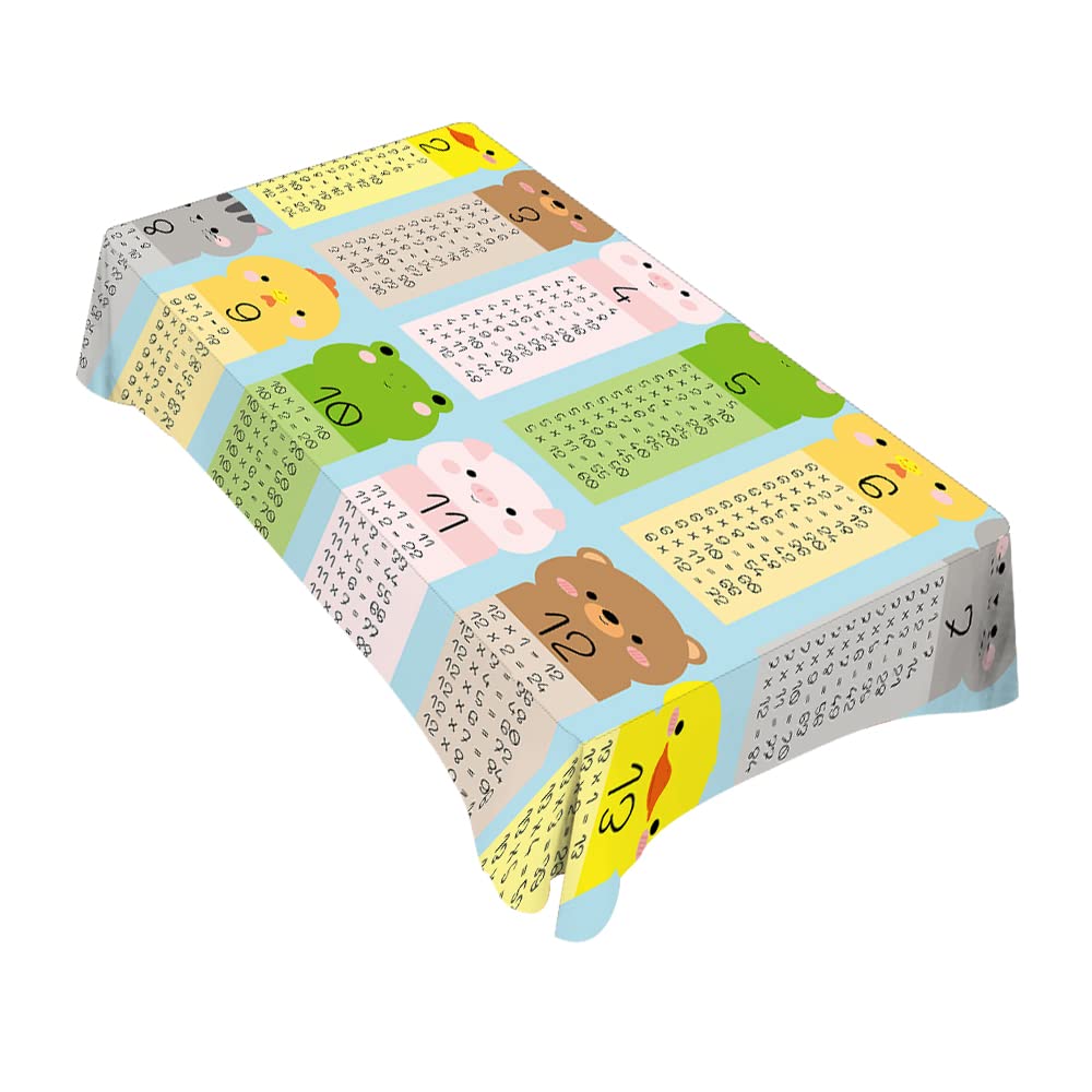 Yakuna Kids Multiplication Table Rectangle Table Cloth - Waterproof, Spillproof & Soil Resistant Math Chalkboard Table Cover for Kitchen, Dining & Learning Activities - Colorful Educational Tablecloth for Home & School Use
