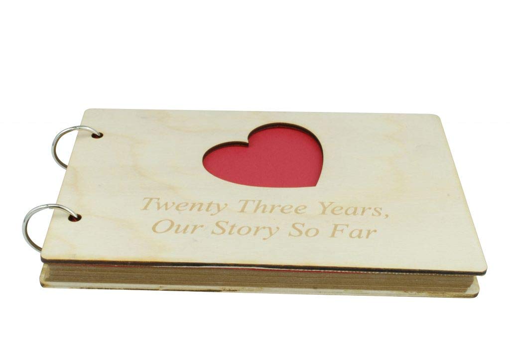 23 Year Anniversary Wooden Scrapbook Album - Romantic Gift for Wife, Girlfriend or Couples - Perfect for Wedding, Anniversary & Valentine's Day Memories