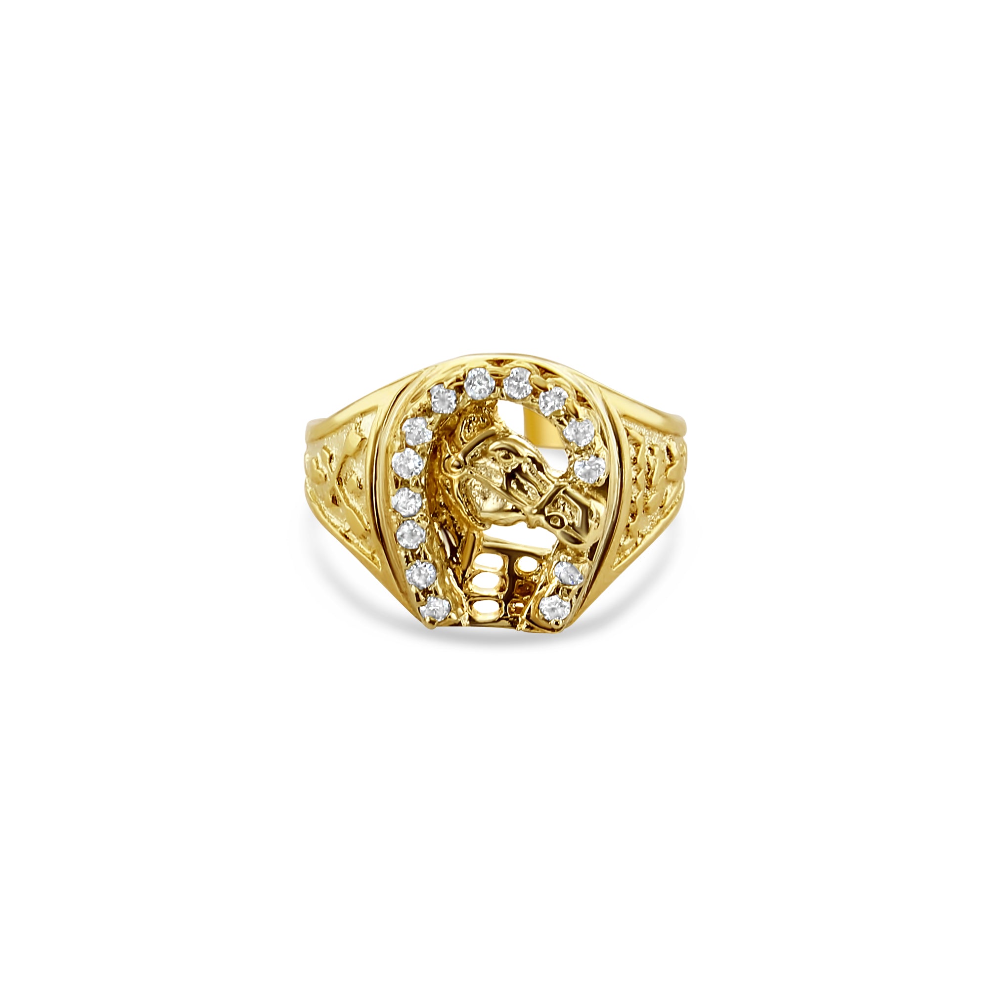 14K Yellow Gold Diamond Horseshoe Pendant with Horsehead Charm - .33cttw Elegant Jewelry for Equestrian Lovers & Western Fashion Accessories