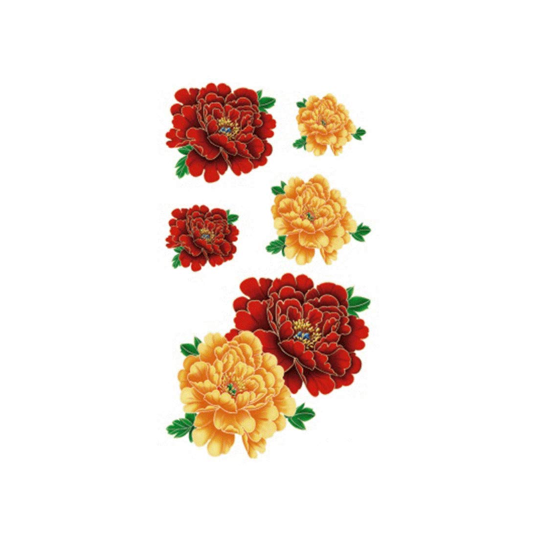 10.5 x 6cm Yellow Red Peony Waterproof Temporary Tattoo Stickers - Glitter Body Art Sleeve for DIY Costume, Festival & Party Makeup