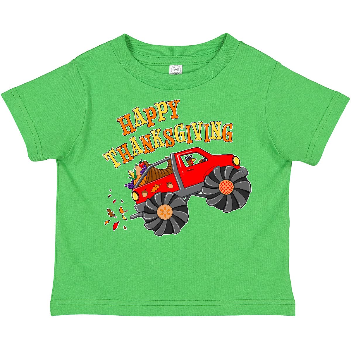 Happy Thanksgiving Monster Truck with Turkey & Food Toddler T-Shirt | Cute Holiday Graphic Tee for Kids | Perfect for Thanksgiving Family Gatherings & Festive Celebrations