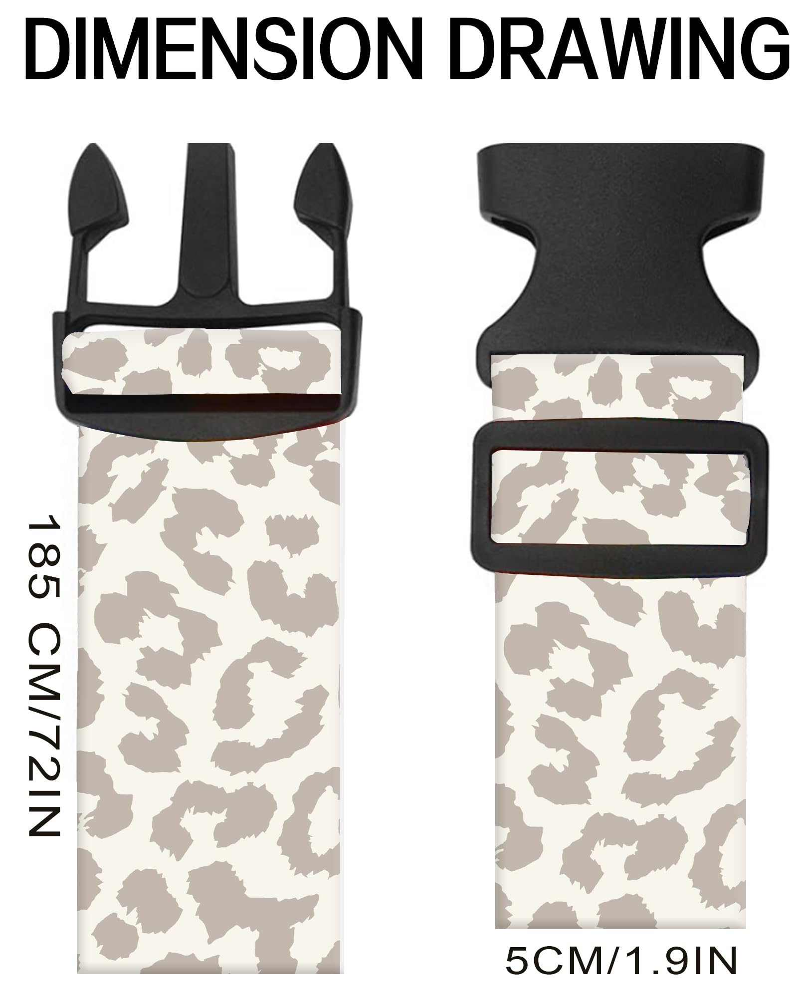 Durable Adjustable Luggage Straps for Suitcases - Wide Travel Belt with Secure Buckle, Cute Leopard Print Suitcase Strap Identifiers - Perfect for Air Travel, Vacation & Business Trips