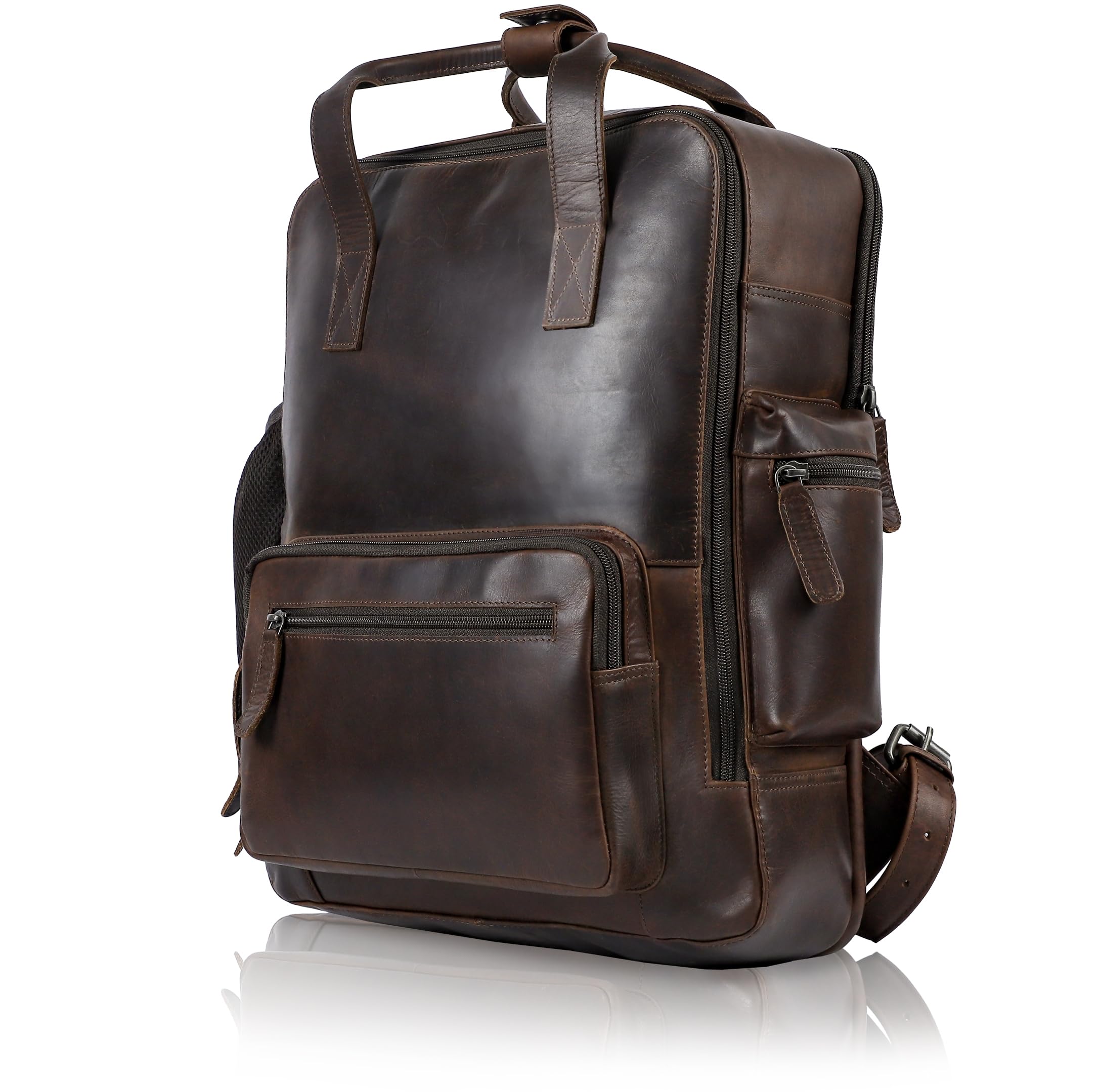 Genuine Leather Backpack for Men & Women - Vintage Unisex Laptop Bag with Large Capacity (Fits 15.6 Inch) - Perfect for College, Travel & Everyday Use - Stylish Rustic Gift for Him & Her