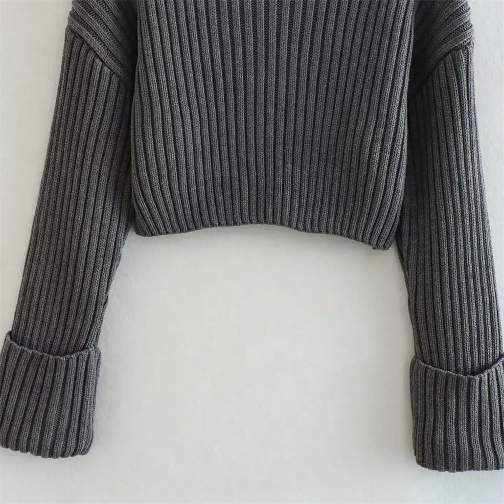 Women's Cropped Fitted Knit Sweater - High Neck Long Sleeve Pullover Top for Fall & Winter | Casual Office Wear & Date Night Outfits