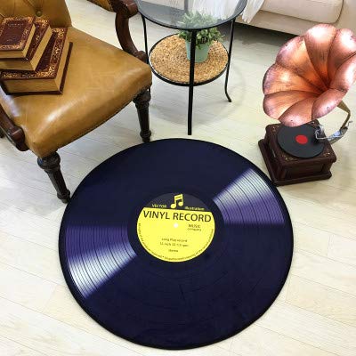 Round Black Vinyl Record Area Rug - 4.9'x4.9' Luxury Bedroom Carpet, Living Room Floor Mat, Kids Room Decor, Music Theme Home Décor for Bedside, Door Entry & Indoor Use - Perfect for Music Lovers' Spaces