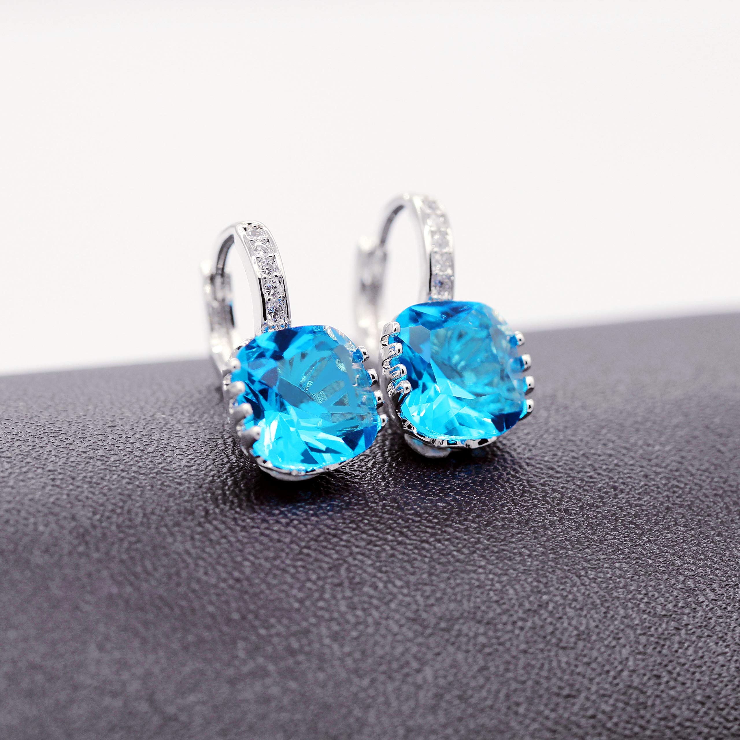 Luxury Platinum Plated Square Crystal Hoop Earrings for Women - Cushion Cut Cubic Zirconia Lever Back Stud Earrings DML115 | Elegant Gift for Anniversary, Wedding & Evening Party