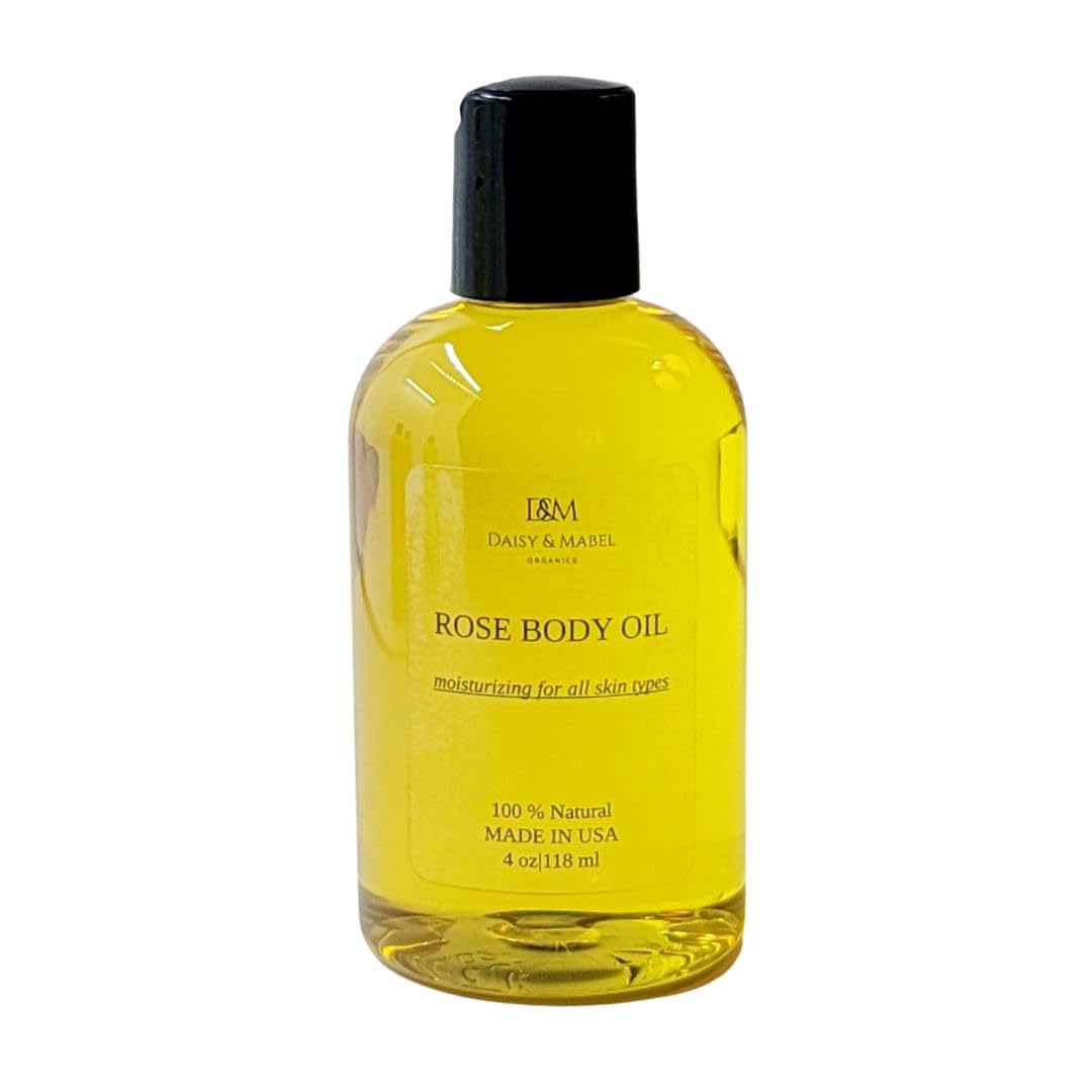 All Natural Rose Body Oil with Floral Notes - 4 Oz Dry Skin Moisturizer for Men & Women | Jojoba & Sweet Almond Oils | Hydrating for Massage, Aromatherapy & Daily Skincare