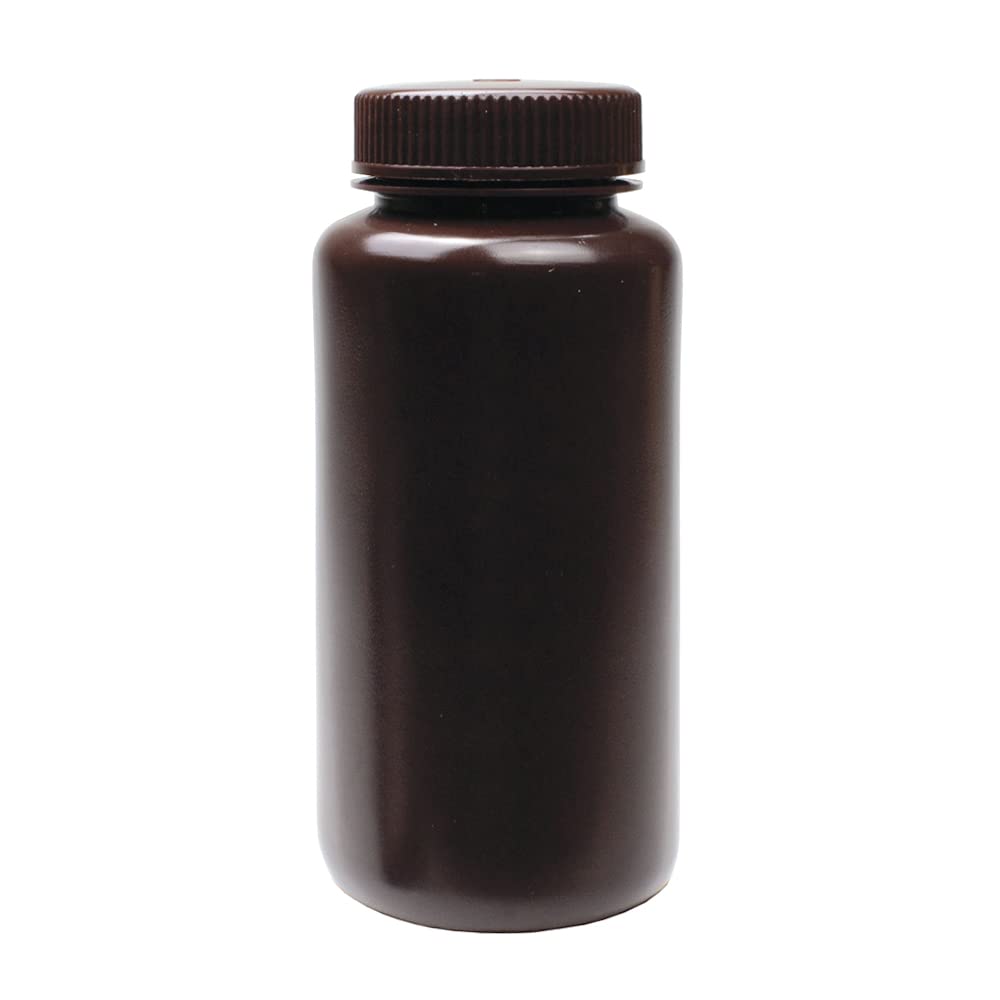 Amber HDPE Wide Mouth Reagent Bottles 16oz (500mL) - 12 Pack Chemical Sample Containers with Lids | Laboratory, Home Science Experiments, DIY Storage & Industrial Use