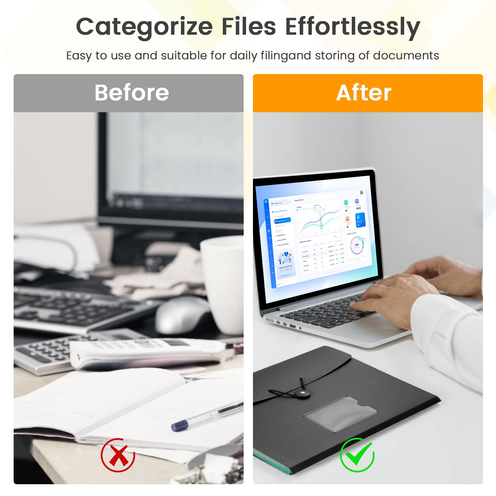 7-Pocket Accordion File Organizer with Labels - A4/Letter Size for Office & School Documents