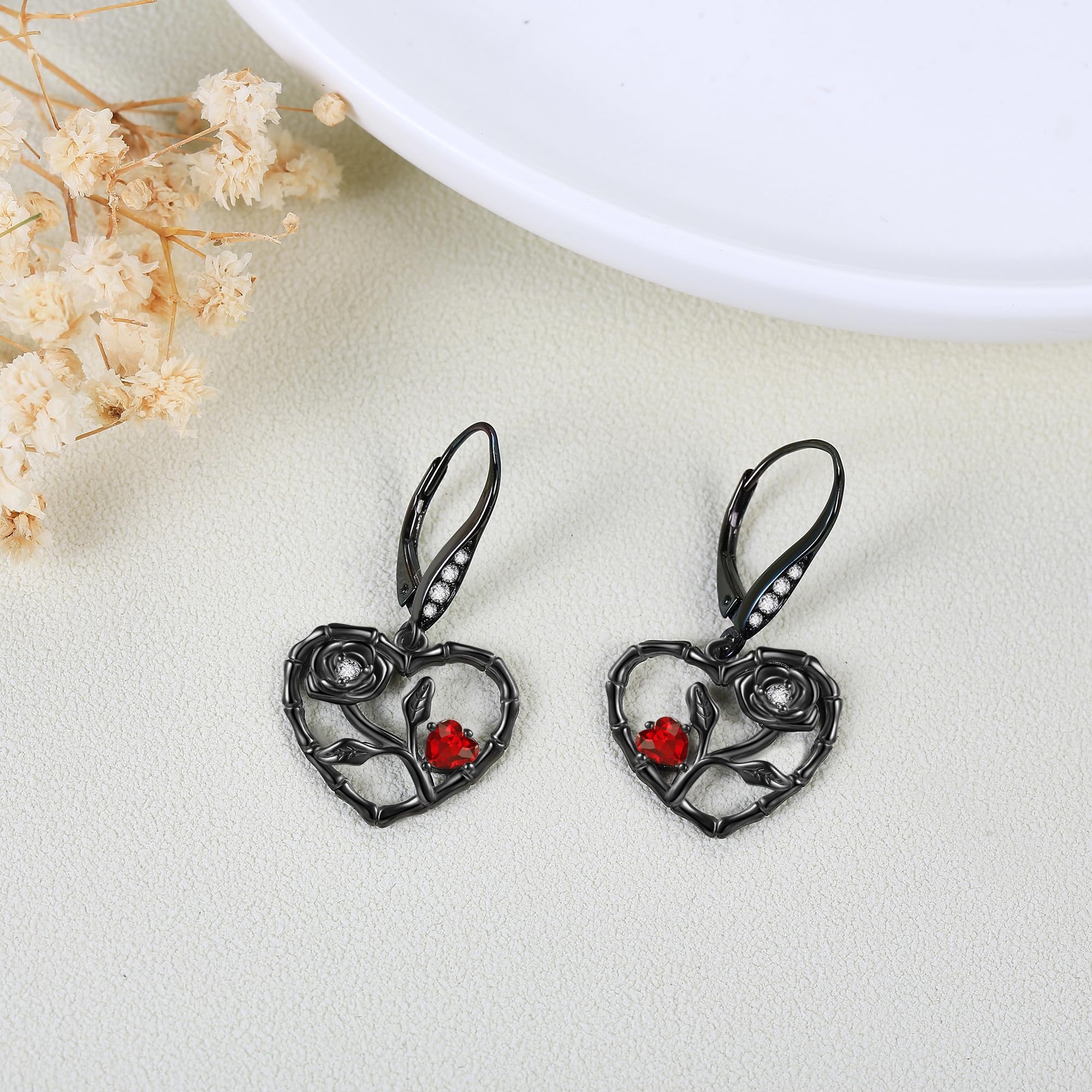 Black Rose Earrings Sterling Silver - Infinity Dangle Rose Jewelry for Women | Elegant Gift for Valentine's Day, Anniversary & Special Occasions