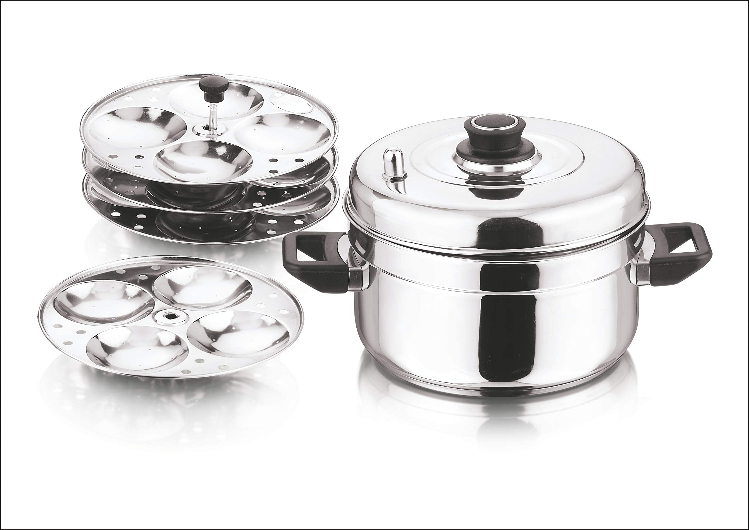 Vinod Premium Stainless Steel Idli Cooker - 4 Tier Stand for 16 Idlis - Food Grade & Dust Resistant - Perfect for Indian Cooking with Electric Pot/Instant Pot | Ideal for Home Kitchens, Restaurants & Healthy Meal Prep