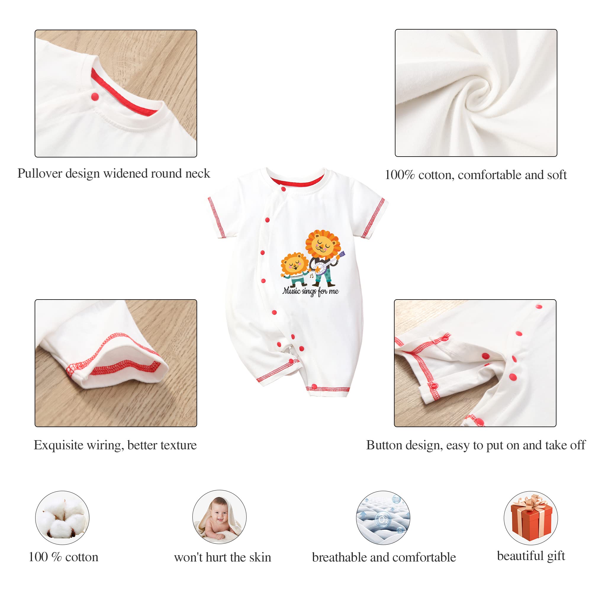 Newborn Baby Clothes 0-24 Months - Soft Cotton Short Sleeve Bodysuit with Cute Music Lion Design, Unisex Infant Outfit for Boys & Girls | Perfect for Playtime, Photo Shoots & Everyday Wear