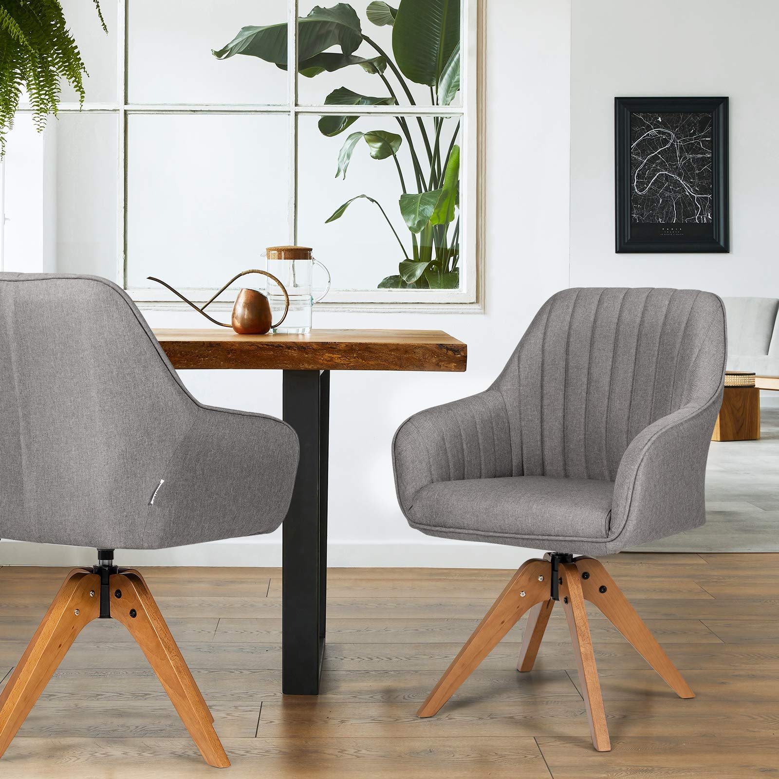 Giantex Stylish Swivel Home Office Chair - No Wheels Solid Wood Legs with Thick Felt Foot Pads - Fabric Dining Armchair & Accent Chair for Small Spaces - Perfect for Home Office, Living Room, Study Desk & Cozy Reading Nook