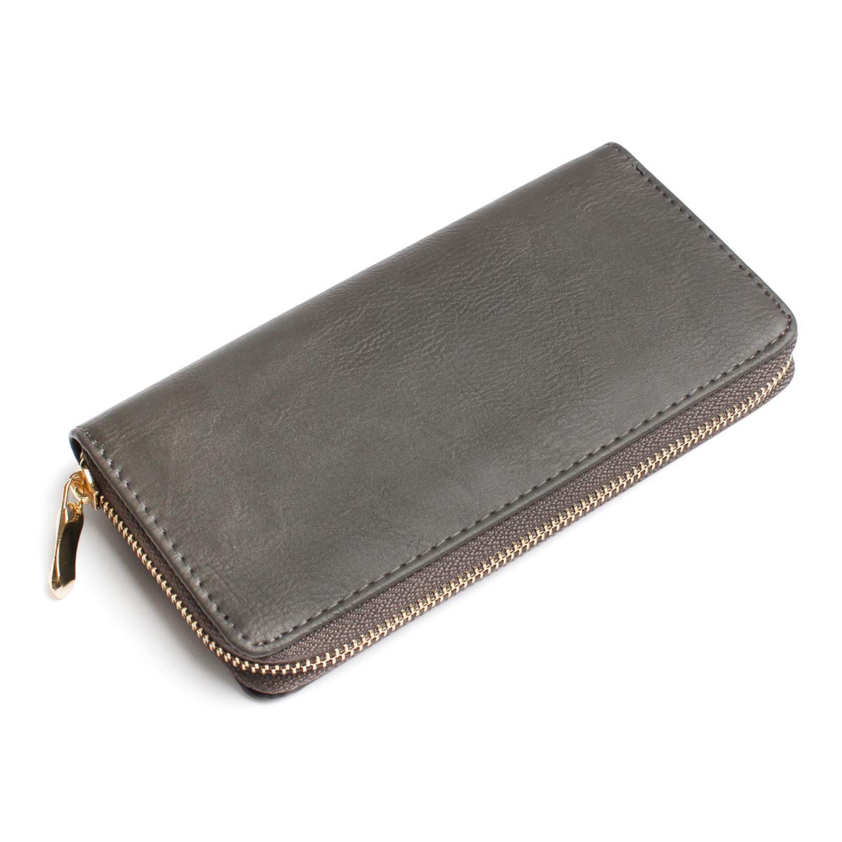 MYS Collection Vegan Leather Zip Around Wallet for Women - RFID Blocking Zipper Clutch Purse with Coin Pocket & Card Slots, Removable Wristlet (Dark Gray) | Perfect for Everyday Use, Travel & Gift Giving