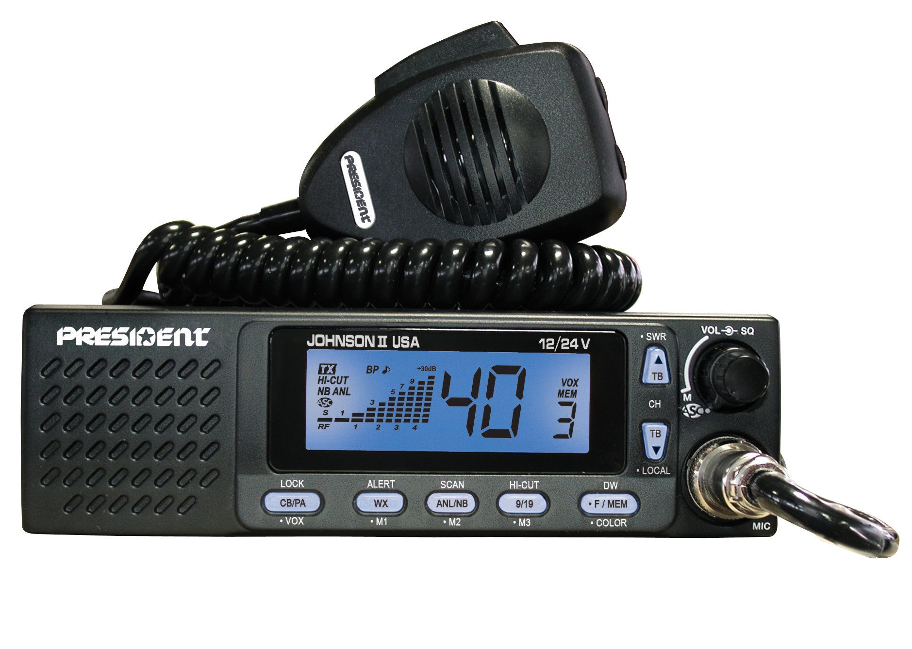 President Electronics Johnson II USA CB Radio - 12/24V Dual Voltage Trucker Radio for Long-Distance Communication | Ideal for Semi Trucks, RVs & Off-Road Vehicles