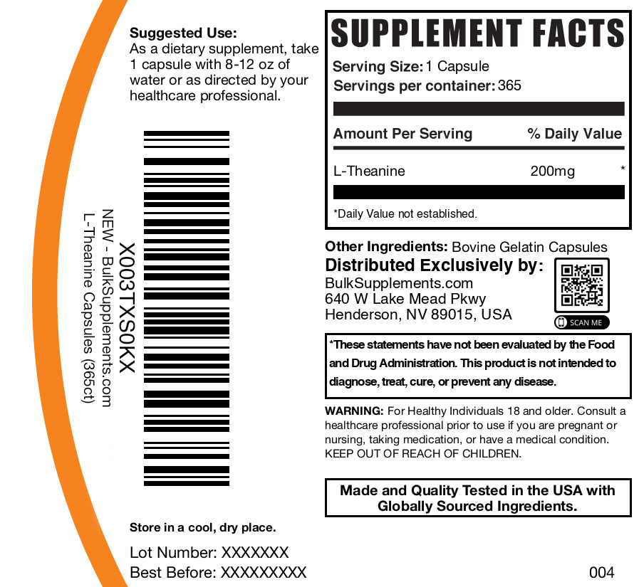 Premium L-Theanine Capsules 200mg - Natural Stress Relief & Sleep Aid Supplement for Relaxation & Focus - Vegan, Non-GMO - Perfect for Work, Study & Meditation