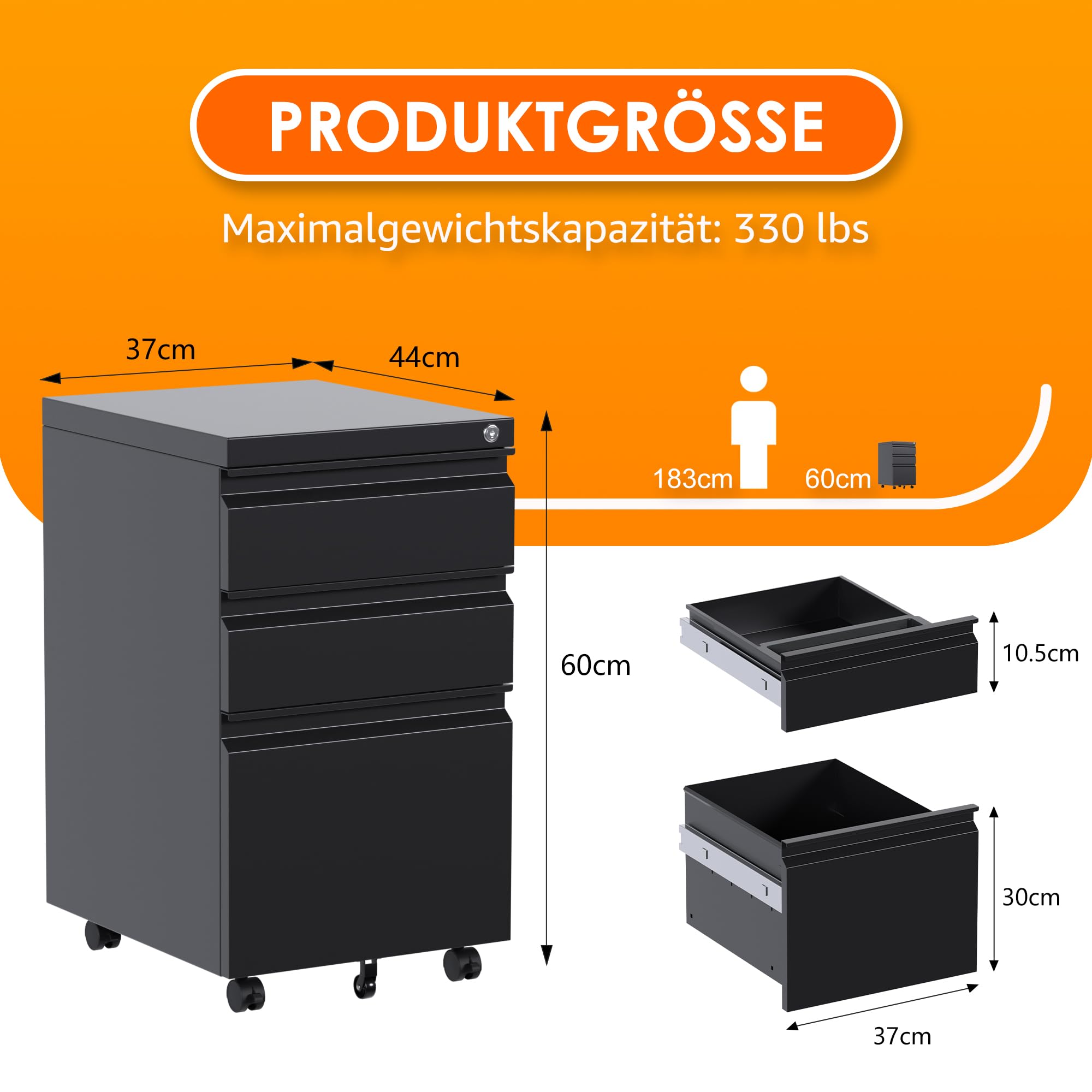SUPEER 3-Drawer Rolling Metal Filing Cabinet - Under Desk Lockable Storage with Hanging Files for Office Documents, Stationery & Printers | Perfect for Home Office & Workspace Organization