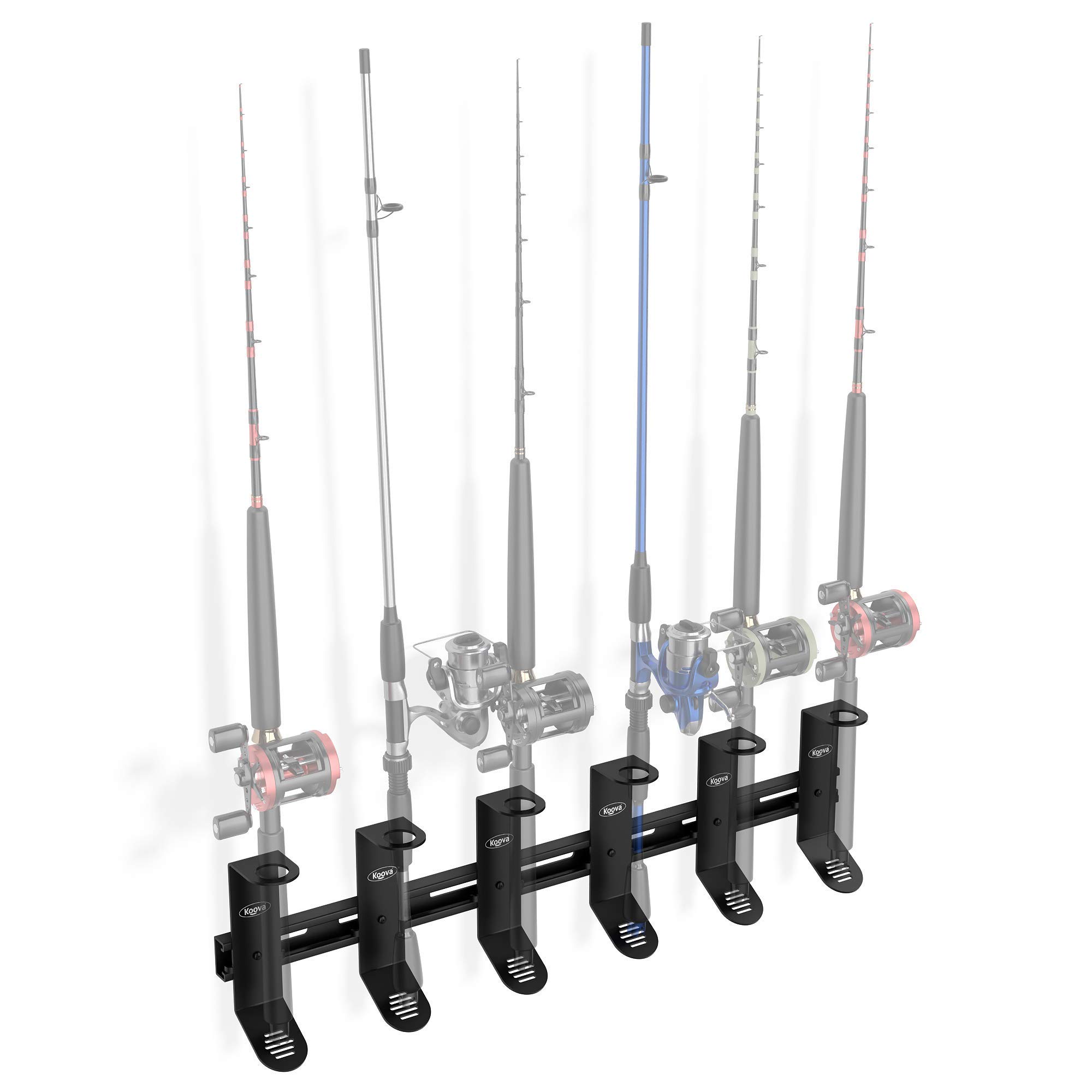 Koova Wall Mount Fishing Rod Holders & Reel Storage Rack - Heavy Duty Steel Fishing Pole Organizer for Garage, Boat, and Outdoor Gear Storage - Perfect for Anglers and Fishing Enthusiasts