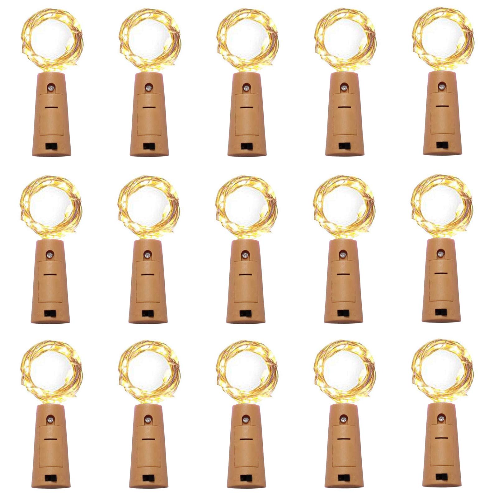 15 Pack LED Wine Bottle Cork Lights - Battery Operated Fairy Mini String Lights with Copper Wire, Warm White Starry Lights for DIY, Christmas, Halloween, Wedding, Party Decorations - Indoor & Outdoor Use for Home, Garden, Bar, Restaurant, and Event Lighting