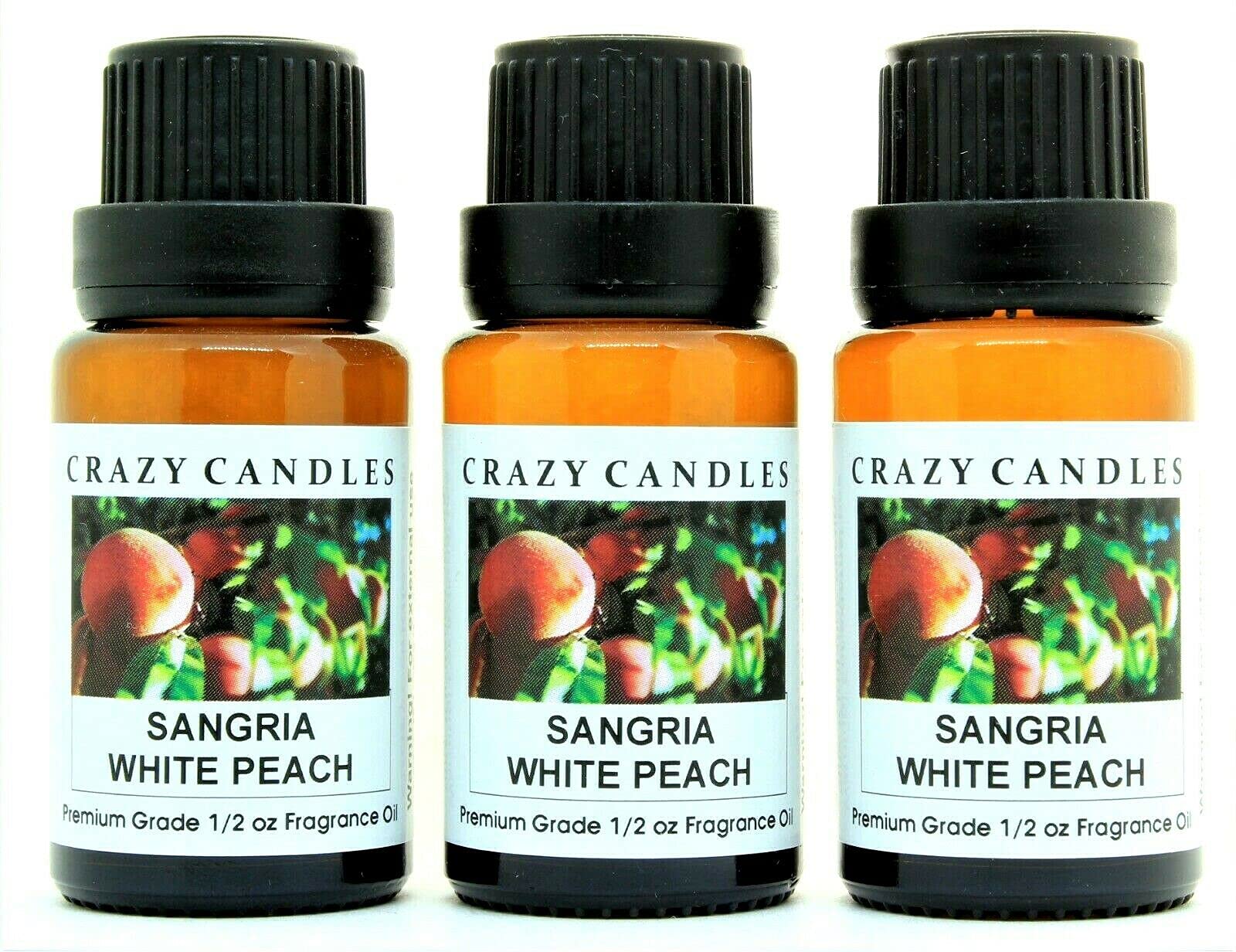 Premium Sangria White Peach Scented Fragrance Oil - 3 Pack (15ml/0.5oz Each) - High Grade Aromatherapy Oils for Candles, Diffusers & Home Fragrance